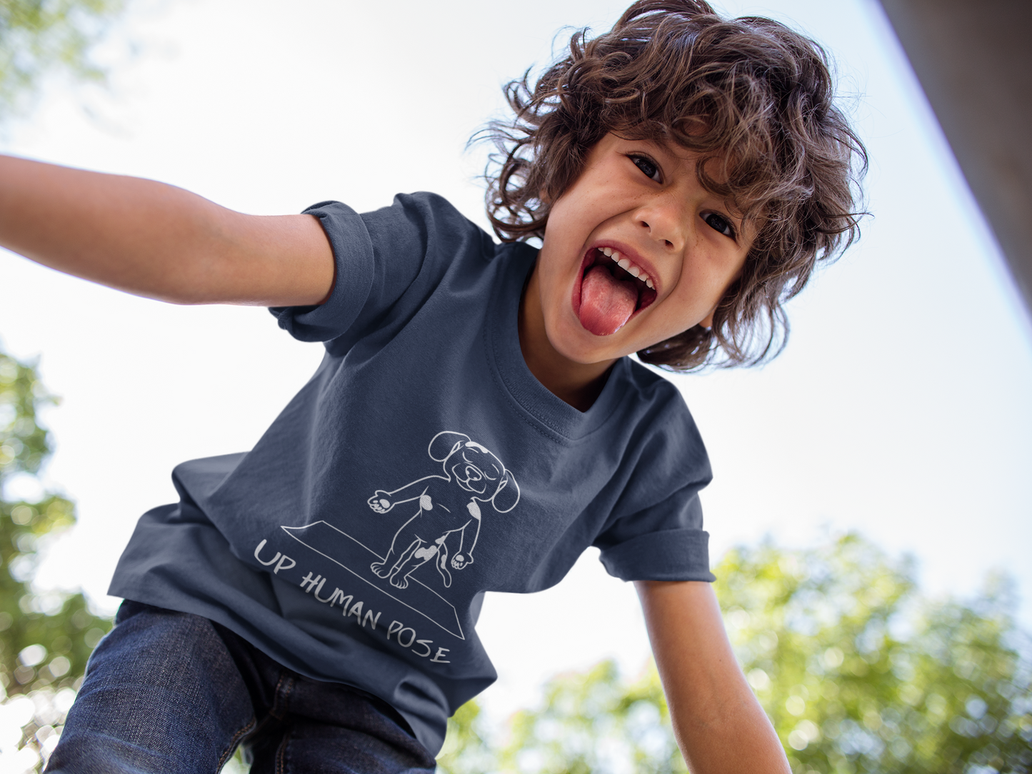Cute Up Human Pose Design - Youth Yoga Dog Tee I Kids Yoga T-Shirt I Gift for Pet Lovers I Fun Animal Tee I Kids Activewear