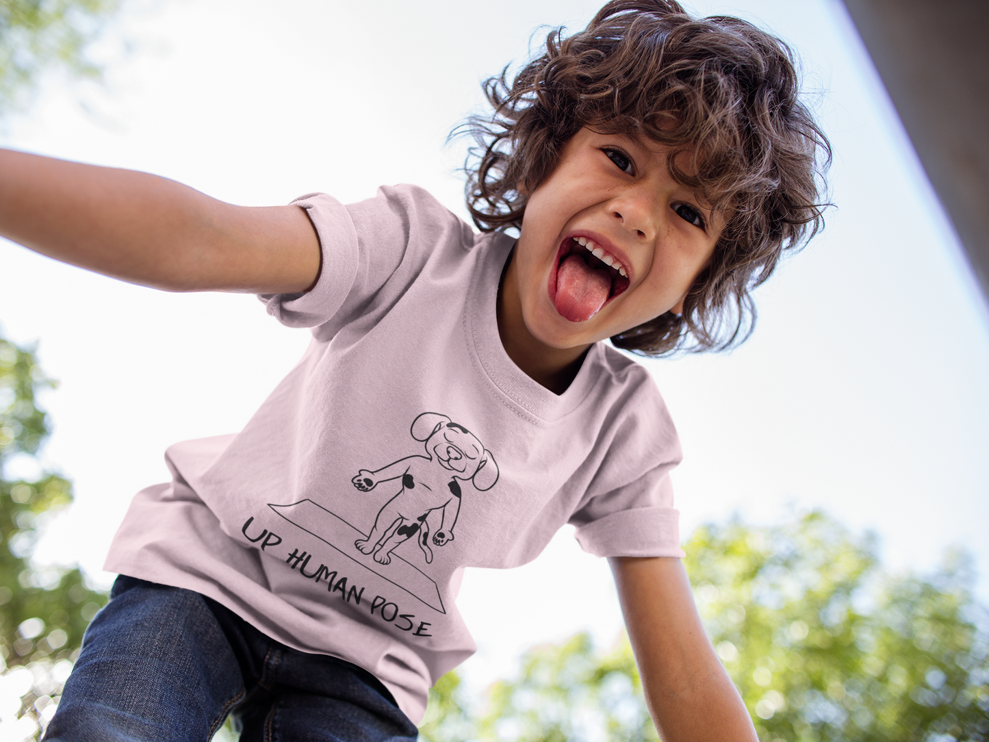 Cute Up Human Pose Design - Youth Yoga Dog Tee I Kids Yoga T-Shirt I Gift for Pet Lovers I Fun Animal Tee I Kids Activewear