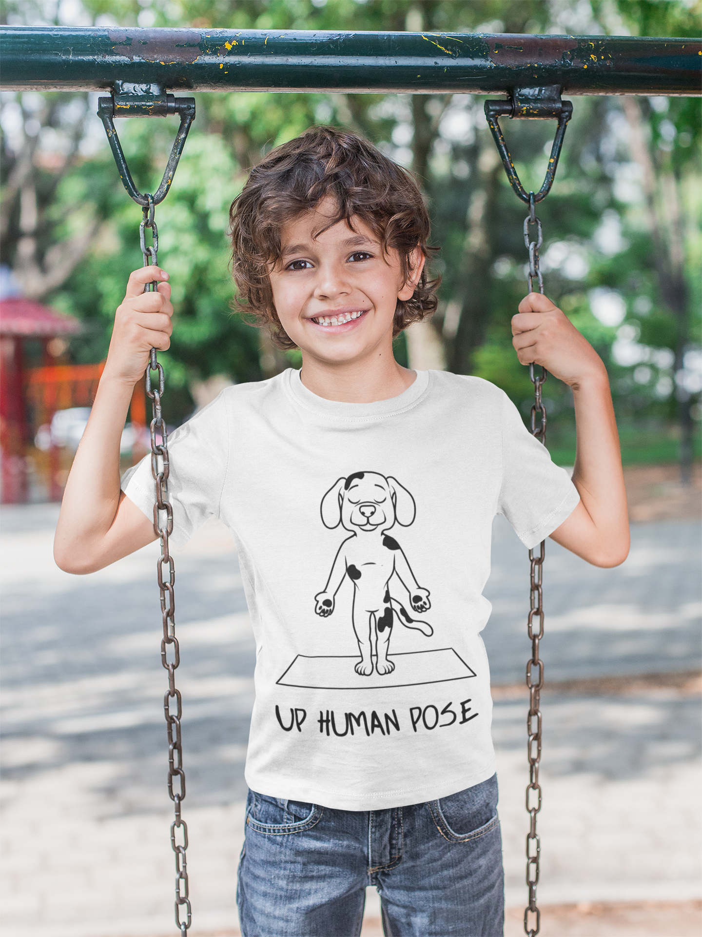 Cute Up Human Pose Design - Youth Yoga Dog Tee I Kids Yoga T-Shirt I Gift for Pet Lovers I Fun Animal Tee I Kids Activewear