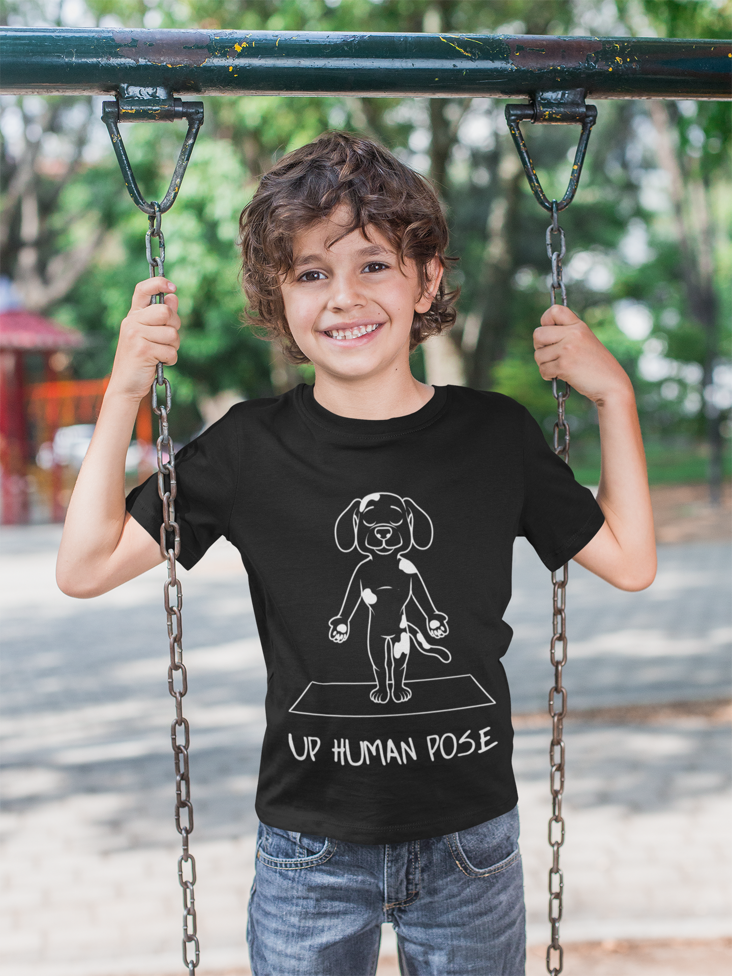 Cute Up Human Pose Design - Youth Yoga Dog Tee I Kids Yoga T-Shirt I Gift for Pet Lovers I Fun Animal Tee I Kids Activewear