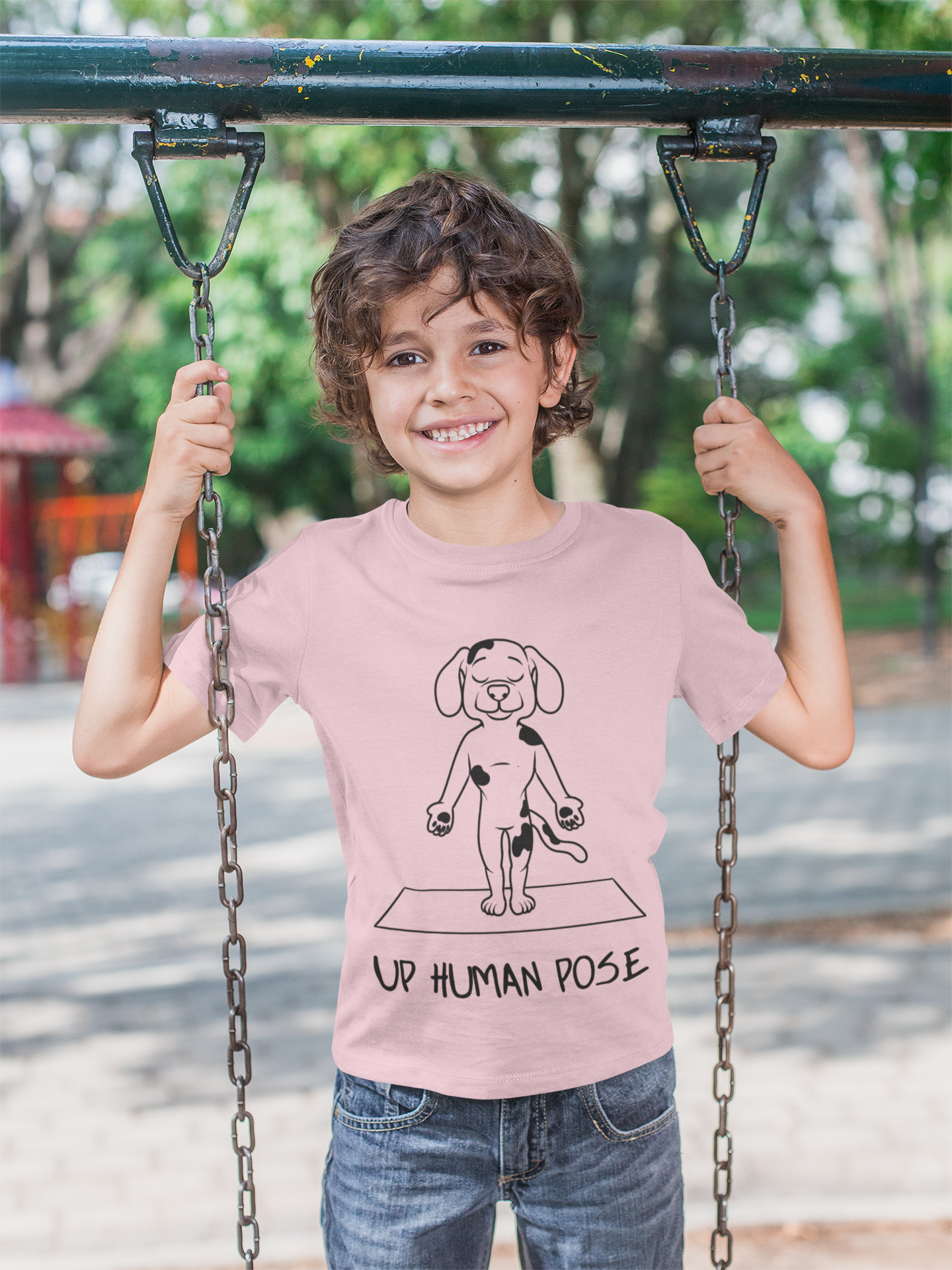 Cute Up Human Pose Design - Youth Yoga Dog Tee I Kids Yoga T-Shirt I Gift for Pet Lovers I Fun Animal Tee I Kids Activewear