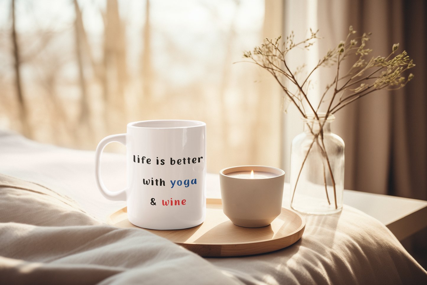 Life is Better with Yoga & Wine Mug - 11oz Coffee Cup I Gift for Yoga & Wine Lovers I Fun Home Decor I Unique Gift Idea I Coffee Lovers