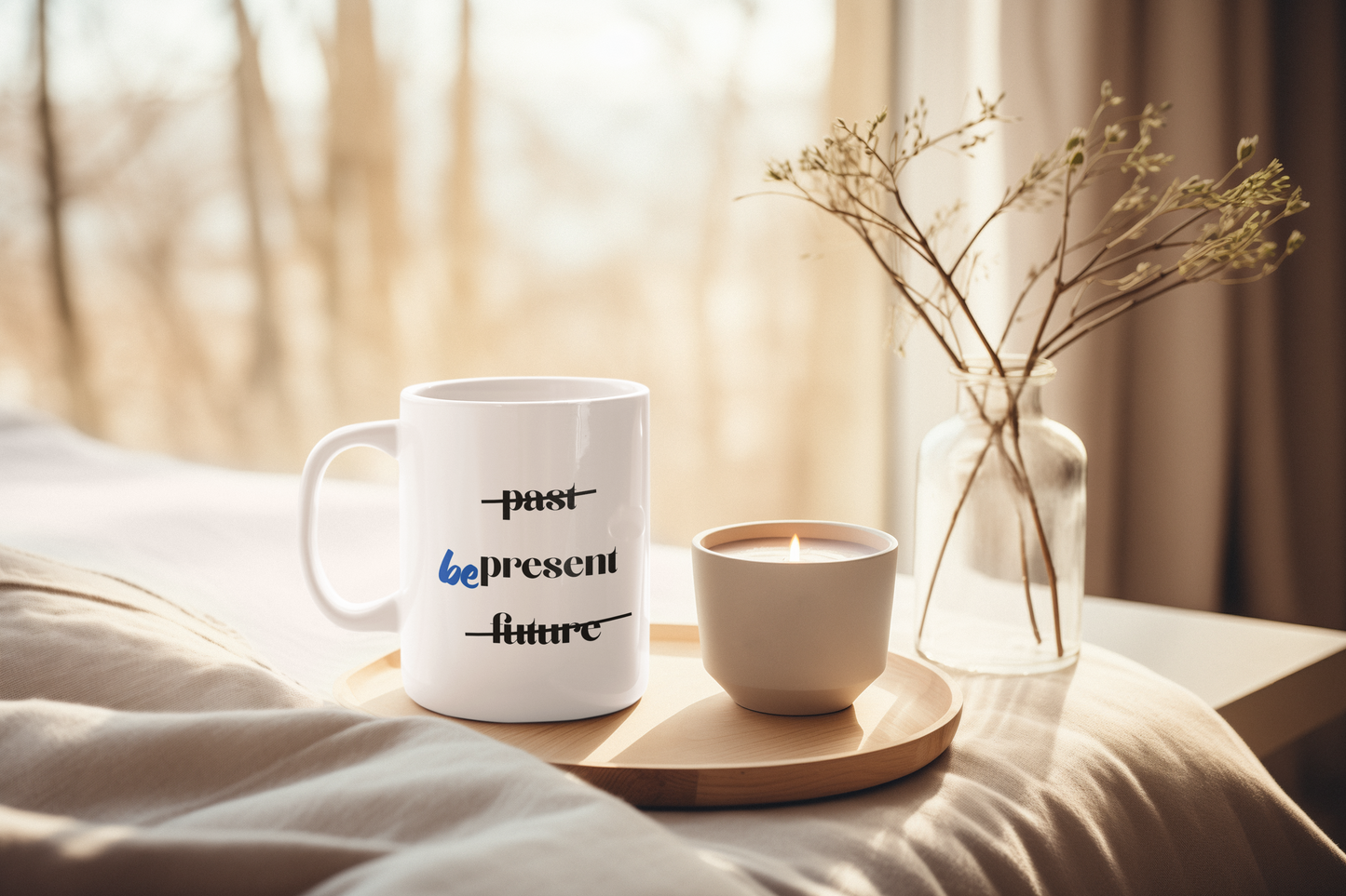 "Be Present" Inspirational Yoga Mug - Motivational Coffee Cup I Mindfulness Gift for Friend I Wellness Reminder I Home Office Decor