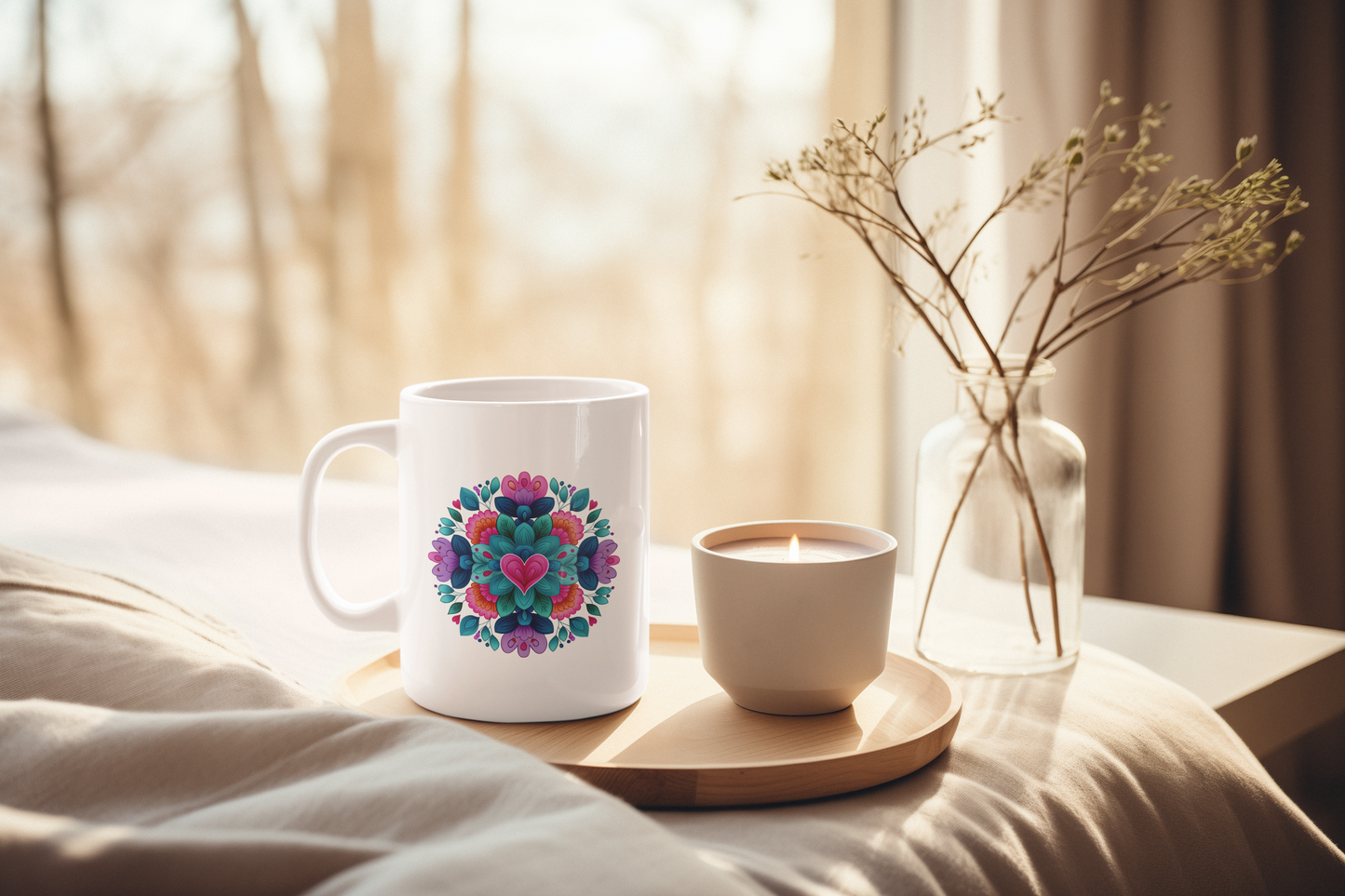 Colorful Floral Mandala Mug - Yoga Boho Coffee Cup I Gift for Her I Floral Design I Tea Mug I Housewarming Present
