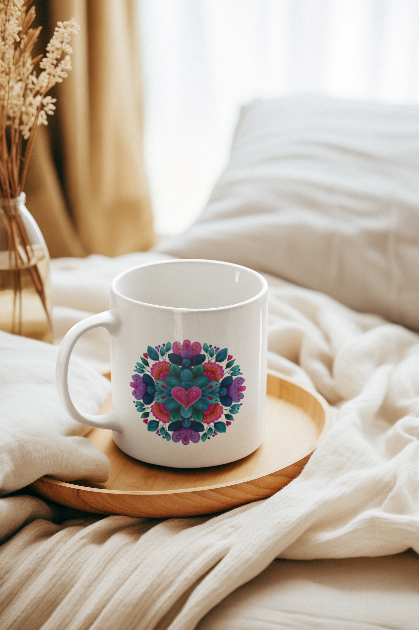 Colorful Floral Mandala Mug - Yoga Boho Coffee Cup I Gift for Her I Floral Design I Tea Mug I Housewarming Present