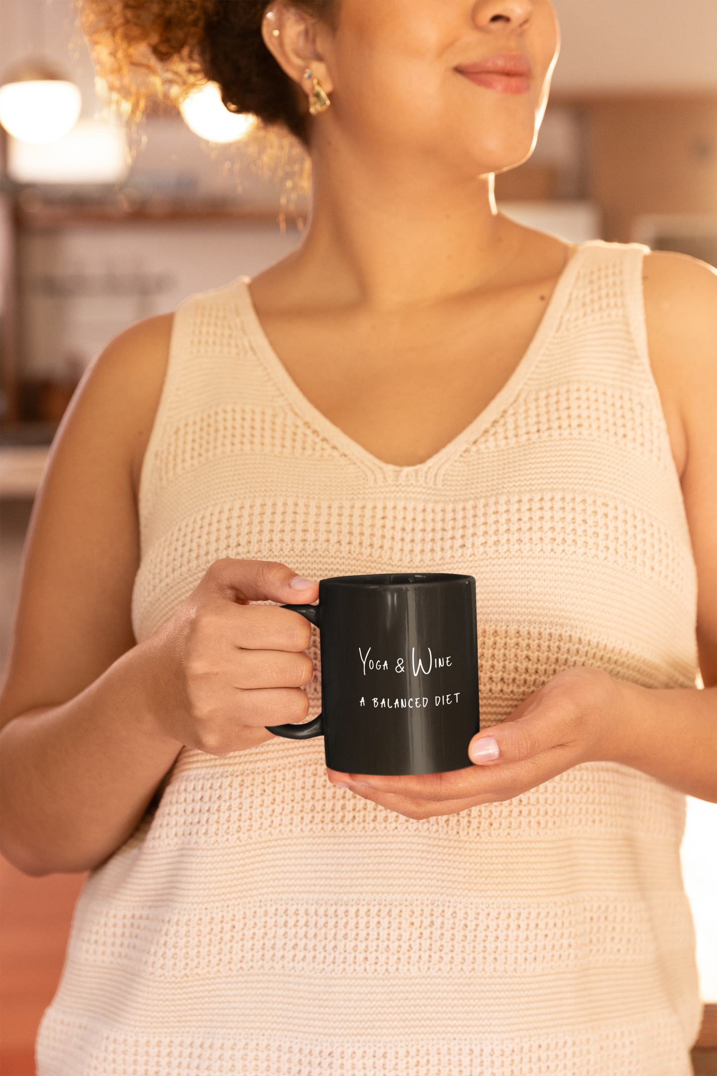 Yoga & Wine A Balanced Diet Coffee Mug - Fun Gift for Yoga Lovers I Balanced Diet Theme I 11oz Black Mug I Unique Kitchen Deco