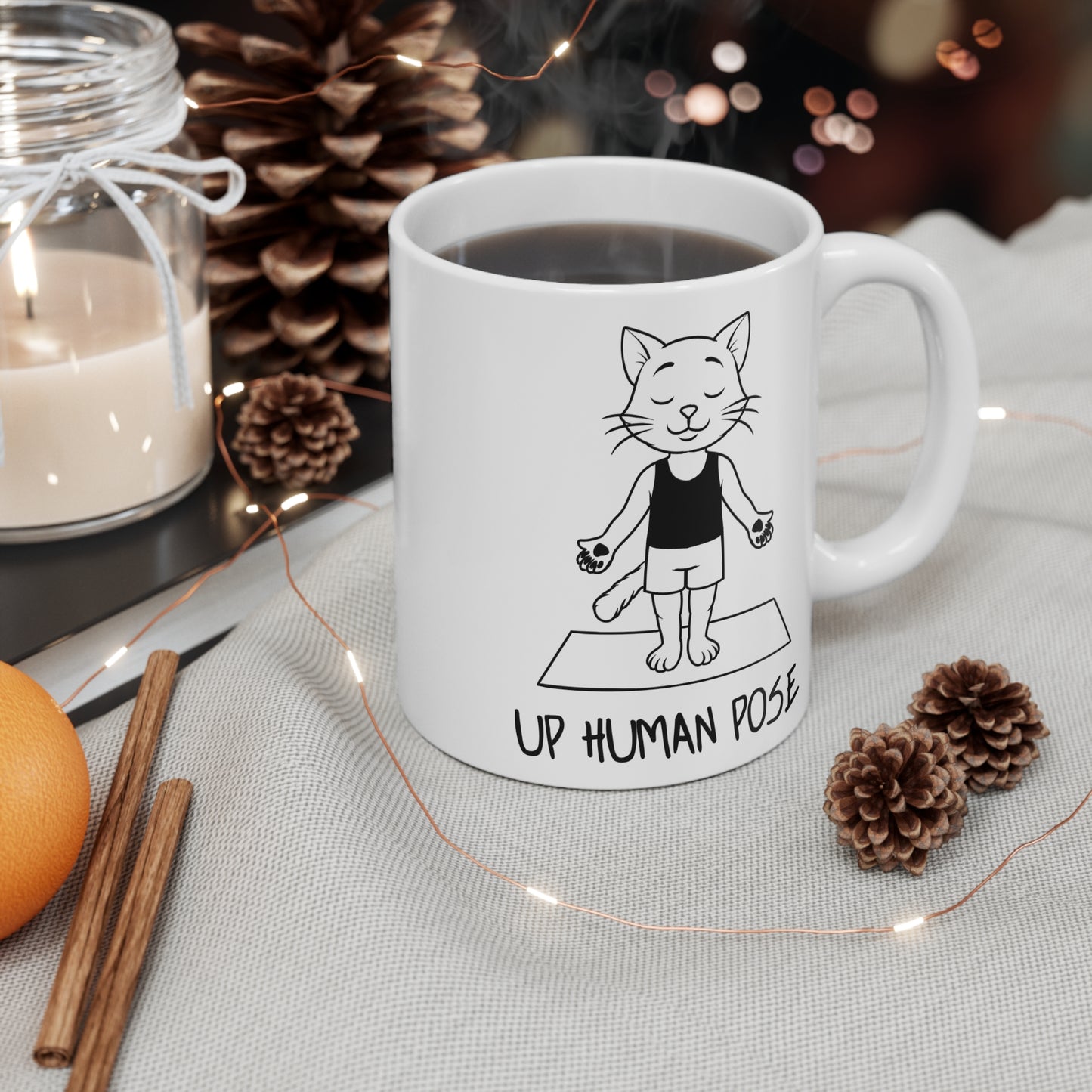Up Human Pose Yoga Cat Mug | 11oz Funny Coffee Cup I Gift for Cat Lovers I Cute Yoga Gift I Wellness Decor I Drinkware for Mindfulness
