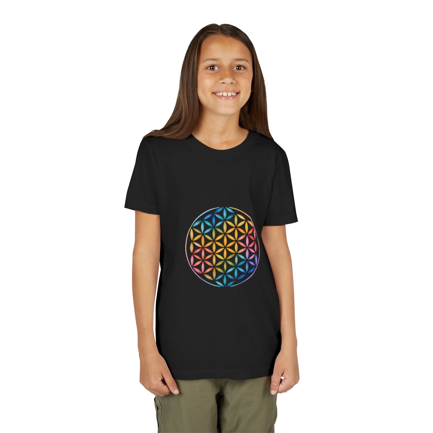Flower Of Life Youth Yoga Tee - Colorful Flower of Life Design I Kids Art T-Shirt I Summer Fun for Young Yogis I Gift for Birthdays I Spiritual Vibes Tee