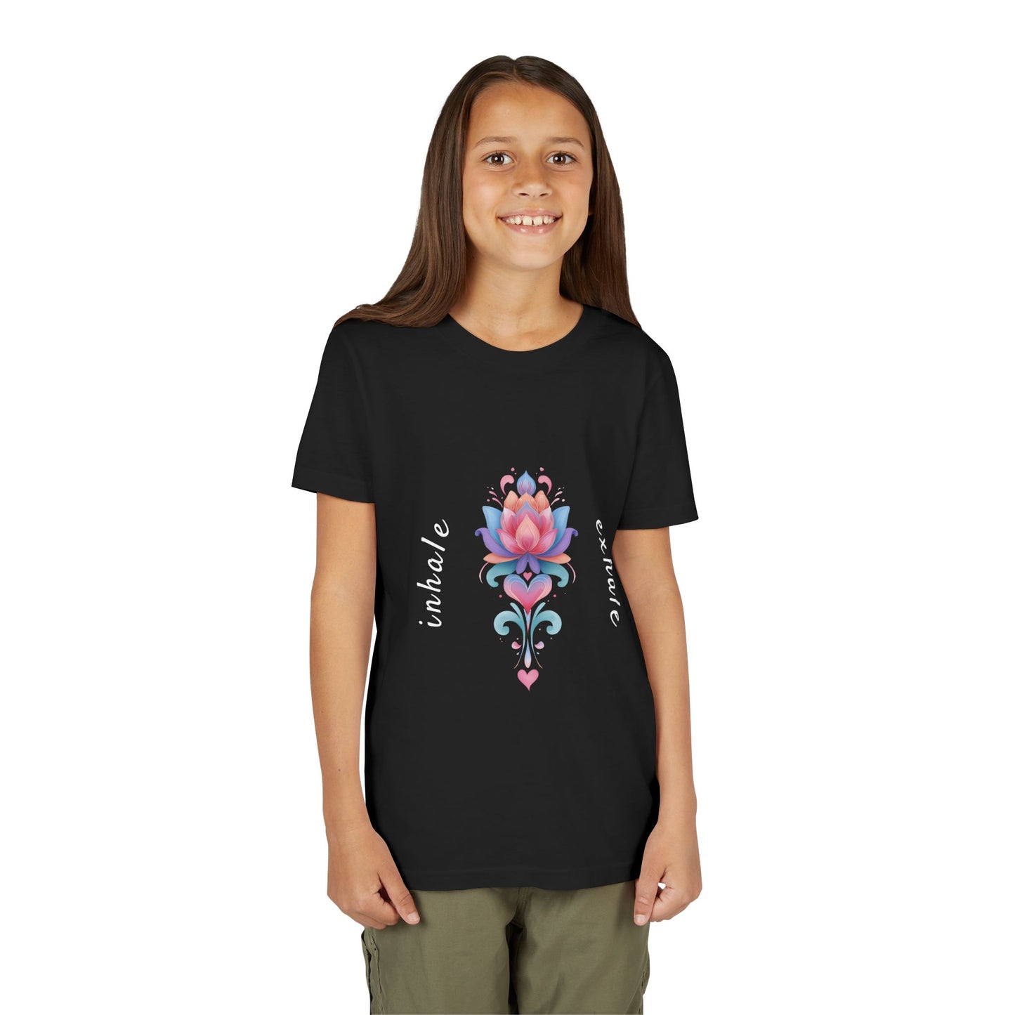Lotus Flower Inhale Exhale Unisex Youth Yoga Tee | Yoga Inspirational T-Shirt for Kids I Youth Yoga Mindfulness Apparel