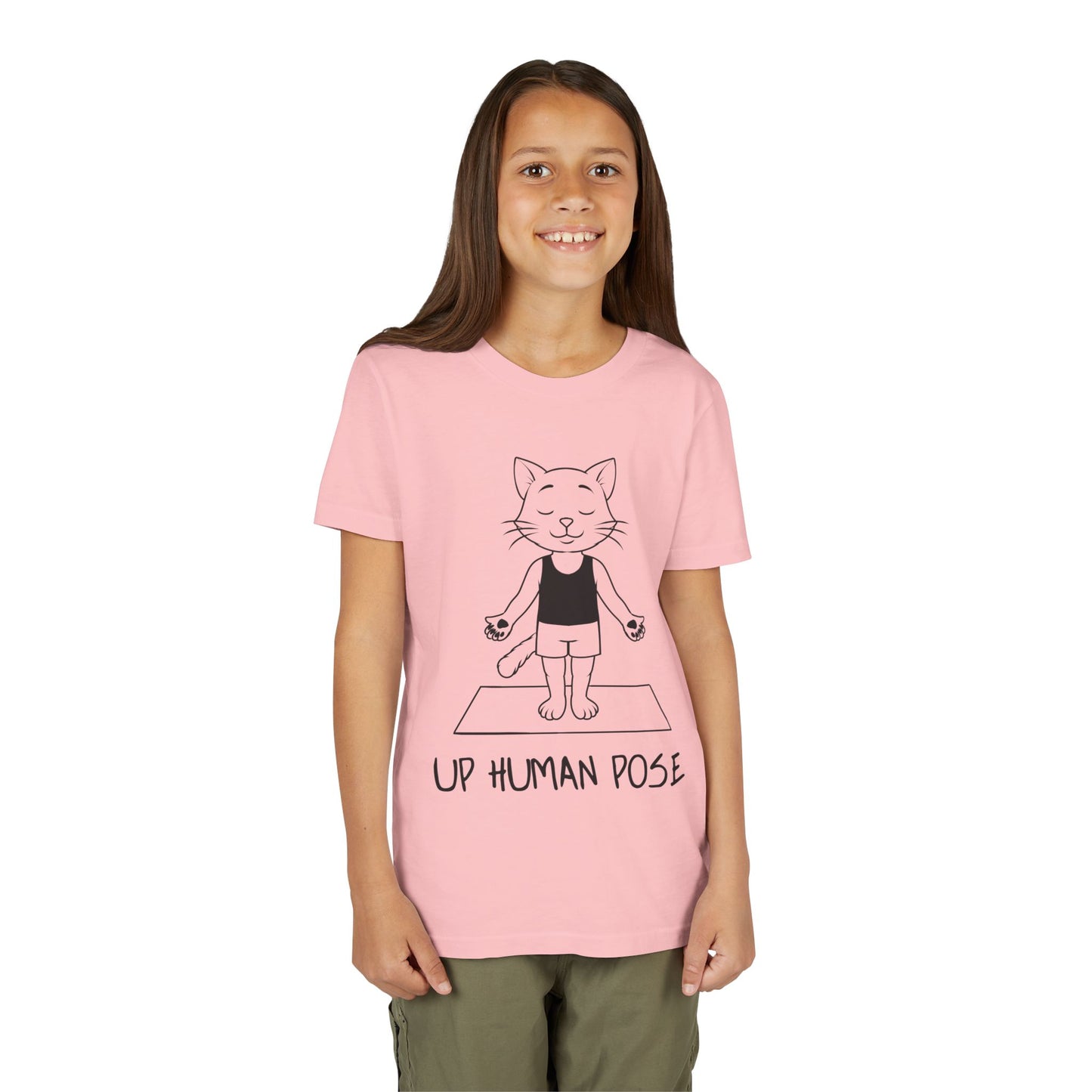 Cute Up Human Pose Design - Youth Yoga Cat Tee I Kids Yoga T-Shirt I Gift for Pet Lovers I Fun Animal Tee I Kids Activewear