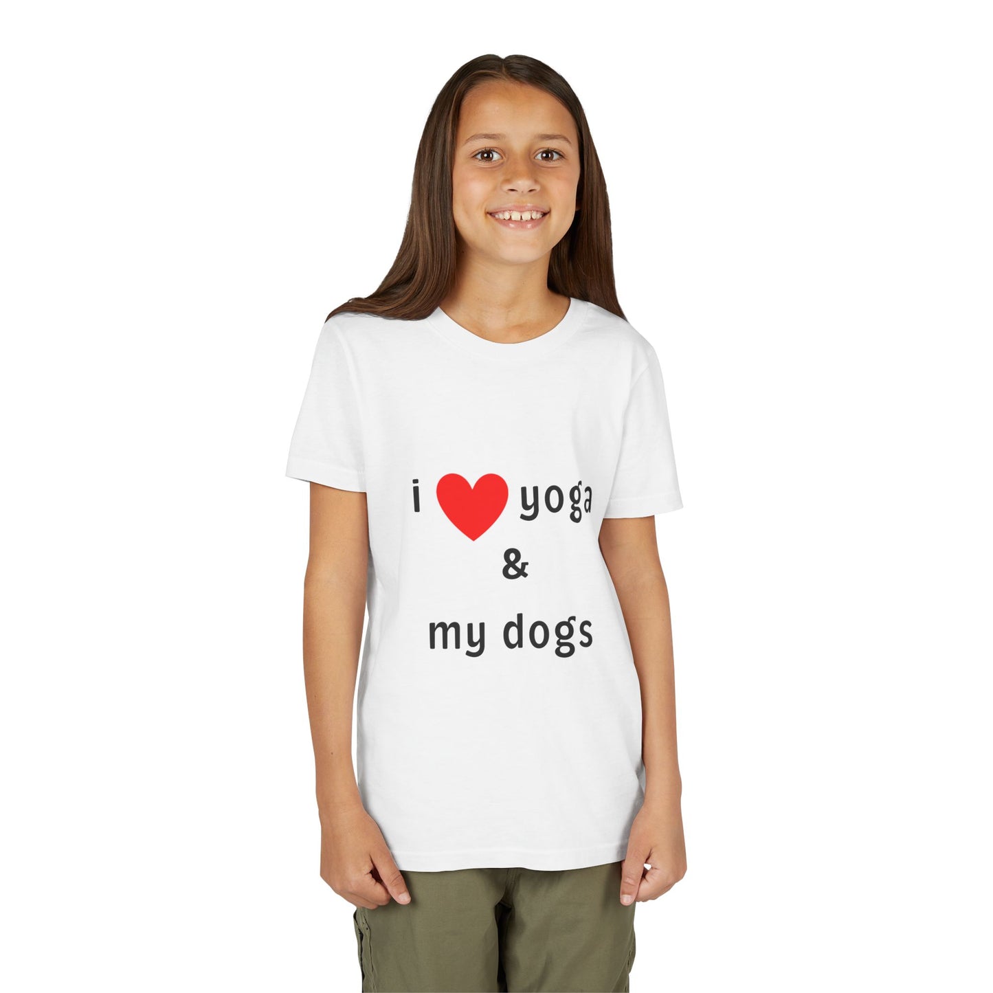 I Love Yoga & My Dogs Youth Yoga Tee - Funny Kids T-Shirt I Pet Lover Gift I Young Yoga Enthusiast Apparel