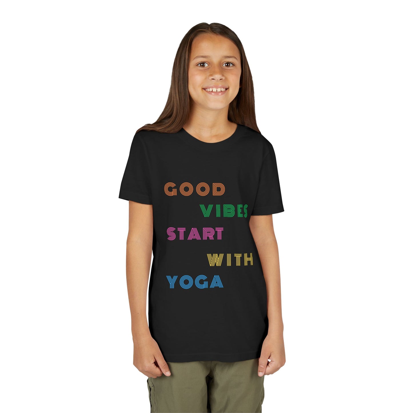Good Vibes Start With Yoga Youth Yoga Tee - Yoga Apparel for Kids I Kids Cool Yoga T-Shirts I Self-Care Meditation Apparel