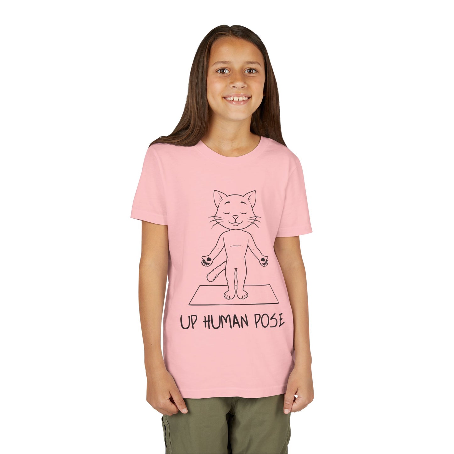 Cute Up Human Pose Design - Youth Yoga Cat Tee I Kids Yoga T-Shirt I Gift for Pet Lovers I Fun Animal Tee I Kids Activewear