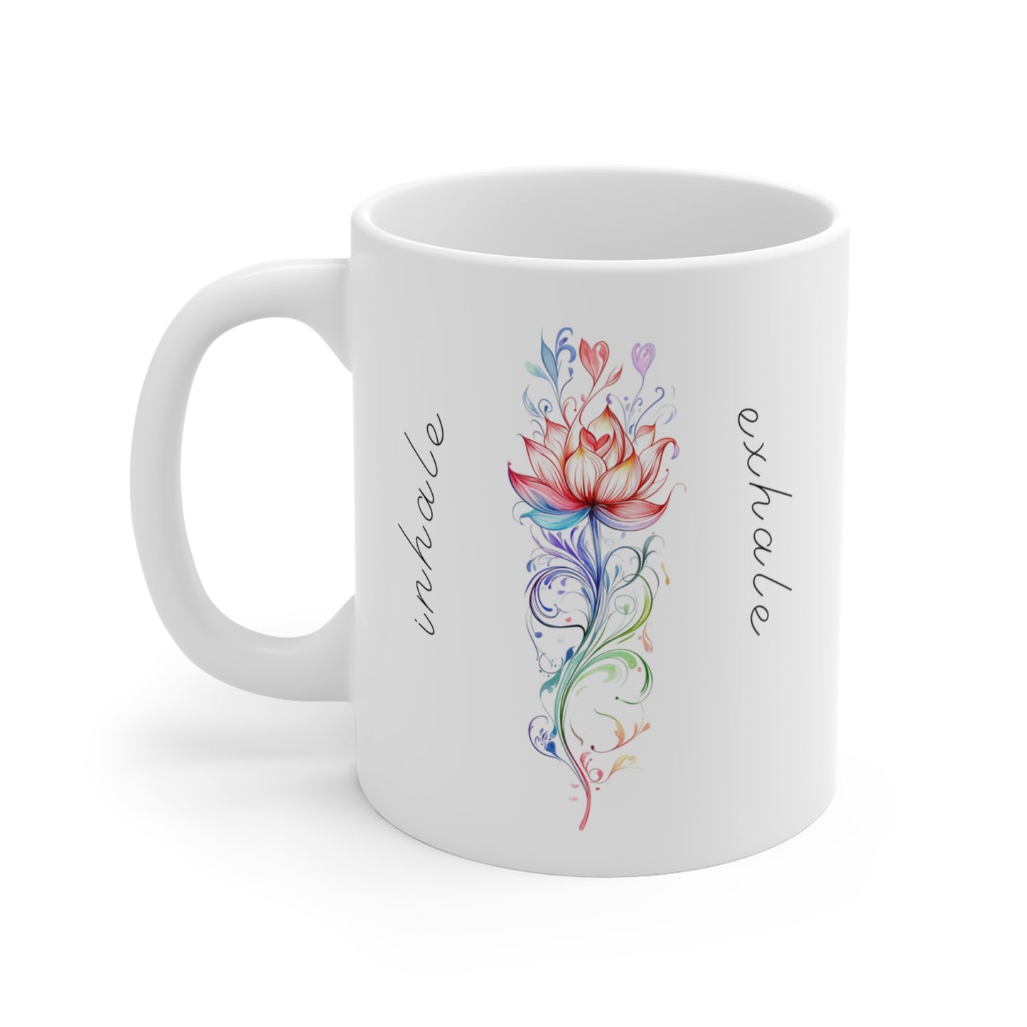 Inhale Exhale Mindful Lotus Mug | Inspirational Coffee Cup | Daily Affirmation | Zen Gift for Yoga Lovers | Relax & Unwind Drinkware I Self-Care Mug