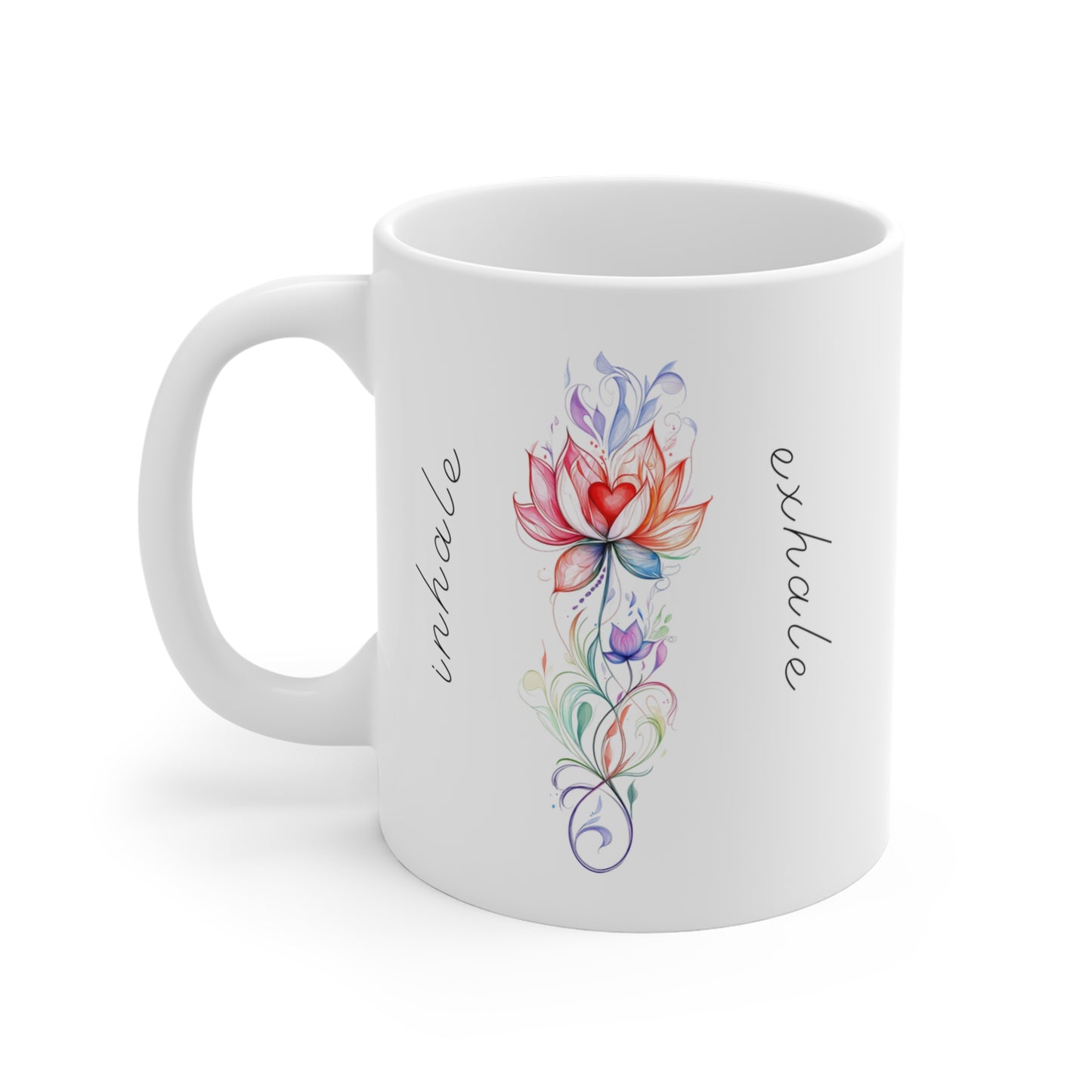 Inhale Exhale Mindful Lotus Mug | Inspirational Coffee Cup | Daily Affirmation | Zen Gift for Yoga Lovers | Relax & Unwind Drinkware I Self-Care Mug