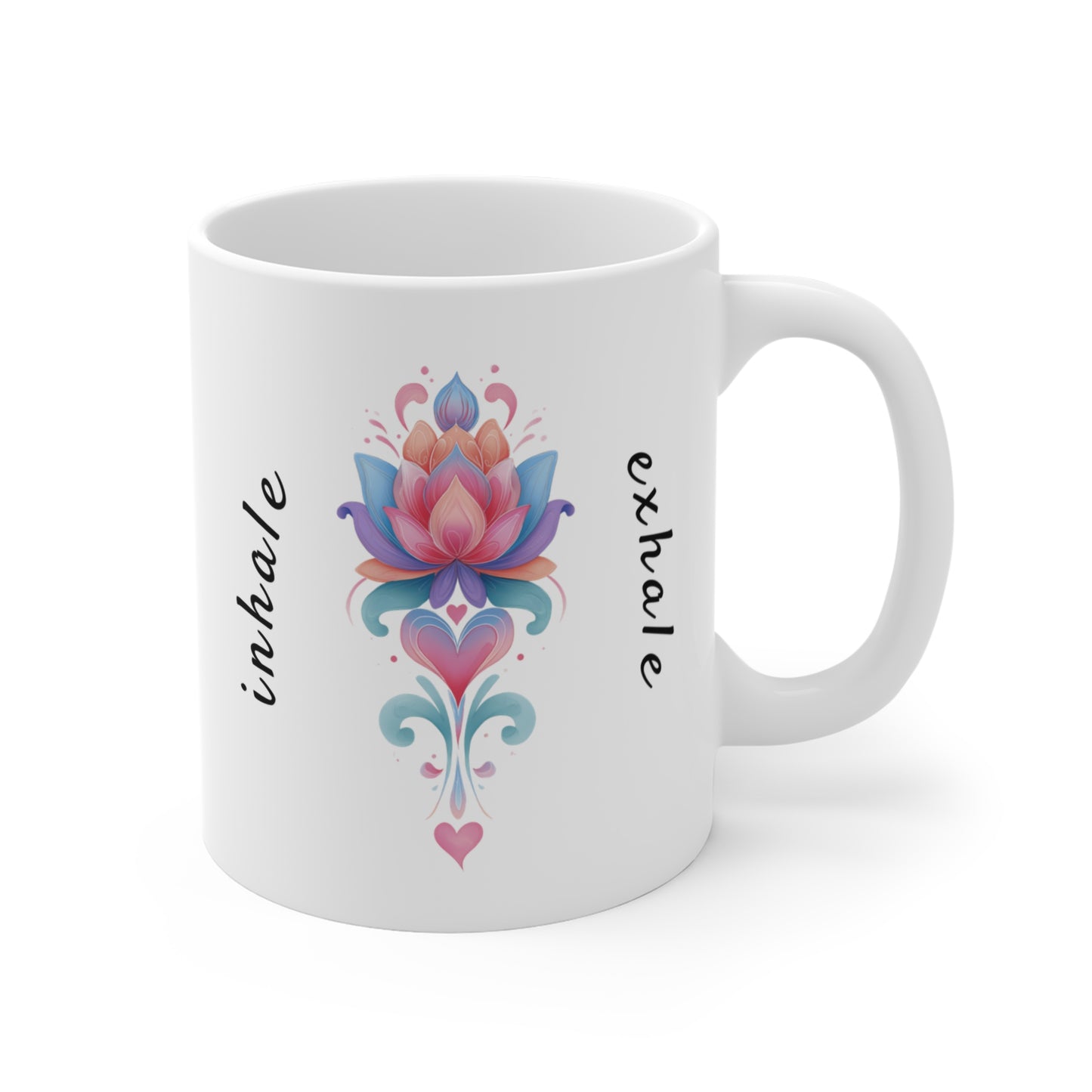 Inhale Exhale Mindful Lotus Mug | Inspirational Coffee Cup | Daily Affirmation | Zen Gift for Yoga Lovers | Relax & Unwind Drinkware I Self-Care Mug