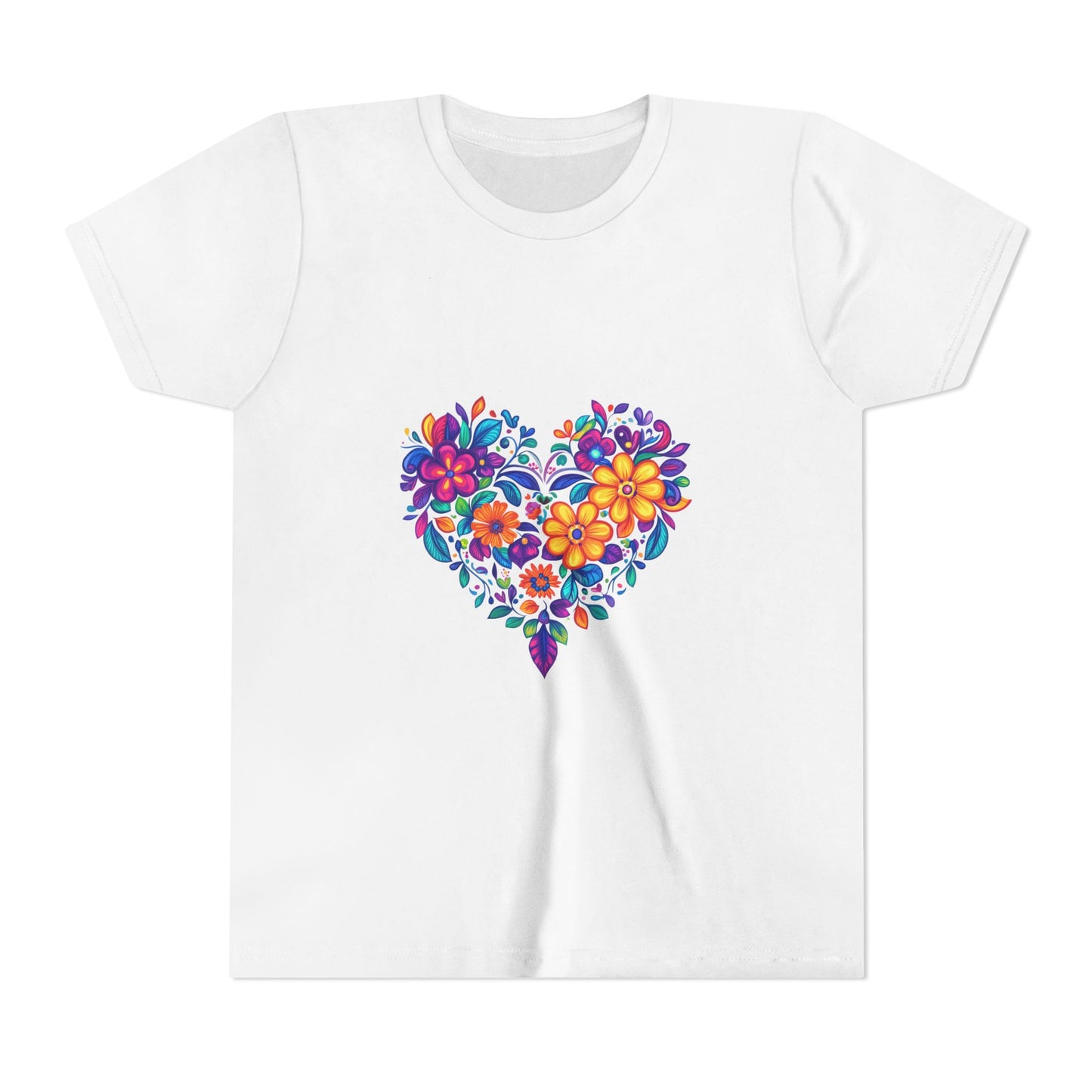 Floral Heart Youth Yoga Tee - Cute Kids T-Shirt I Spring Outfit for Young Yogis I Birthday Gift I Flower Design Top I Children's Fashion