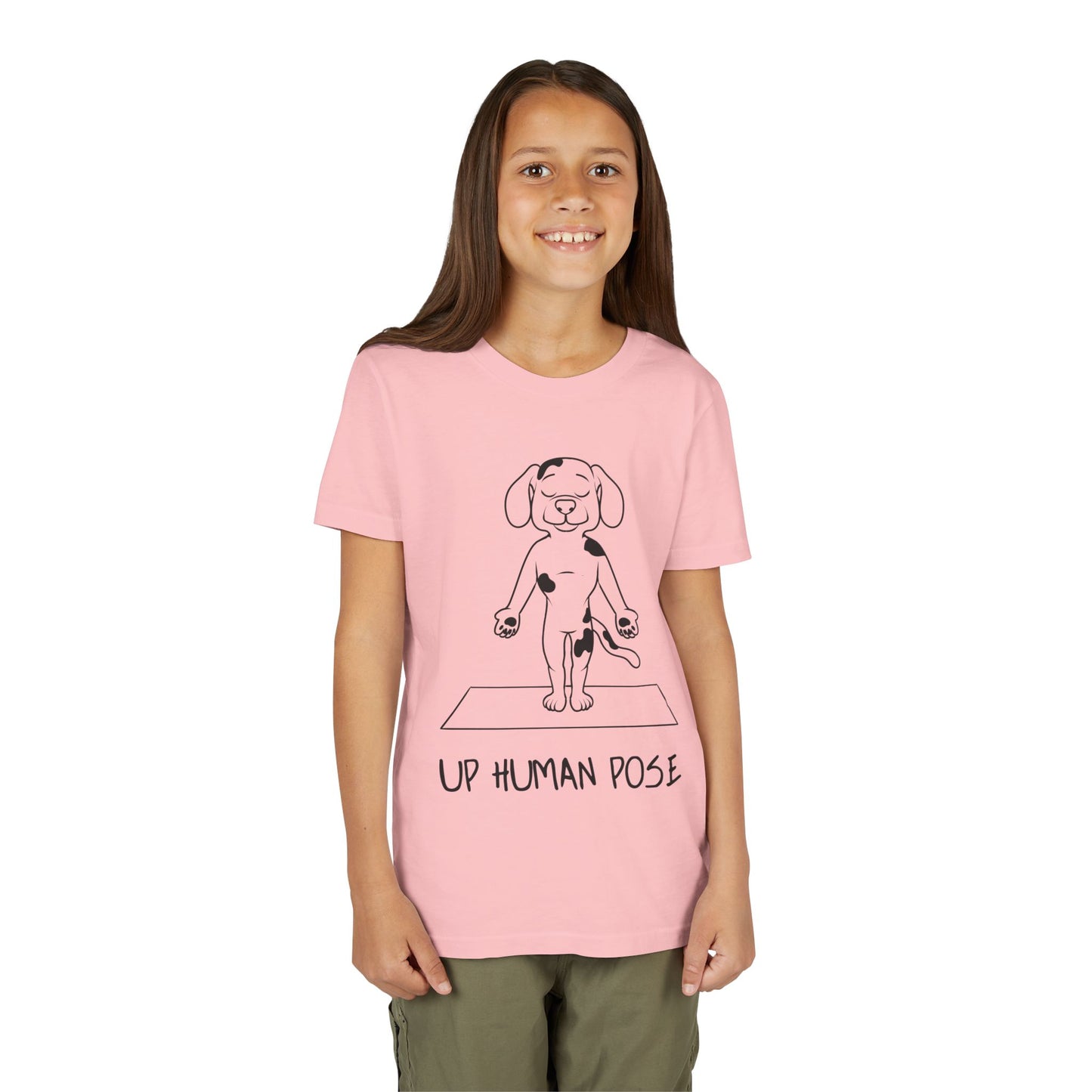 Cute Up Human Pose Design - Youth Yoga Dog Tee I Kids Yoga T-Shirt I Gift for Pet Lovers I Fun Animal Tee I Kids Activewear