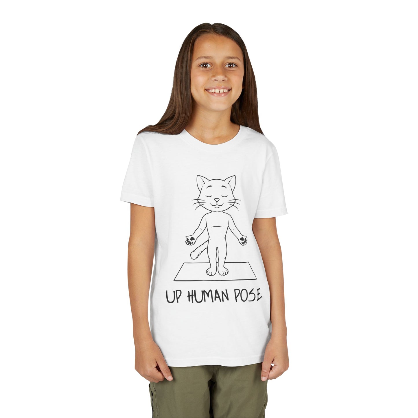 Cute Up Human Pose Design - Youth Yoga Cat Tee I Kids Yoga T-Shirt I Gift for Pet Lovers I Fun Animal Tee I Kids Activewear