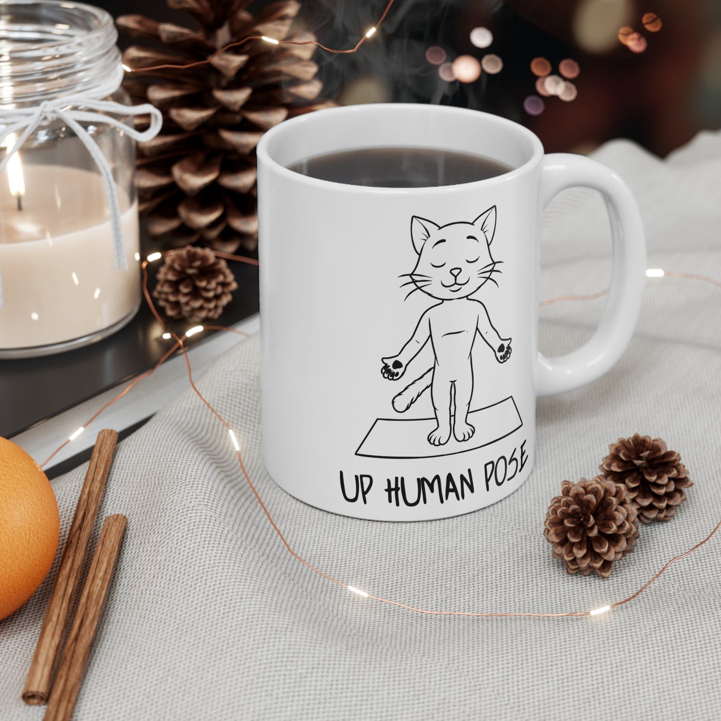 Up Human Pose Yoga Cat Mug | 11oz Funny Coffee Cup I Gift for Cat Lovers I Cute Yoga Gift I Wellness Decor I Drinkware for Mindfulness