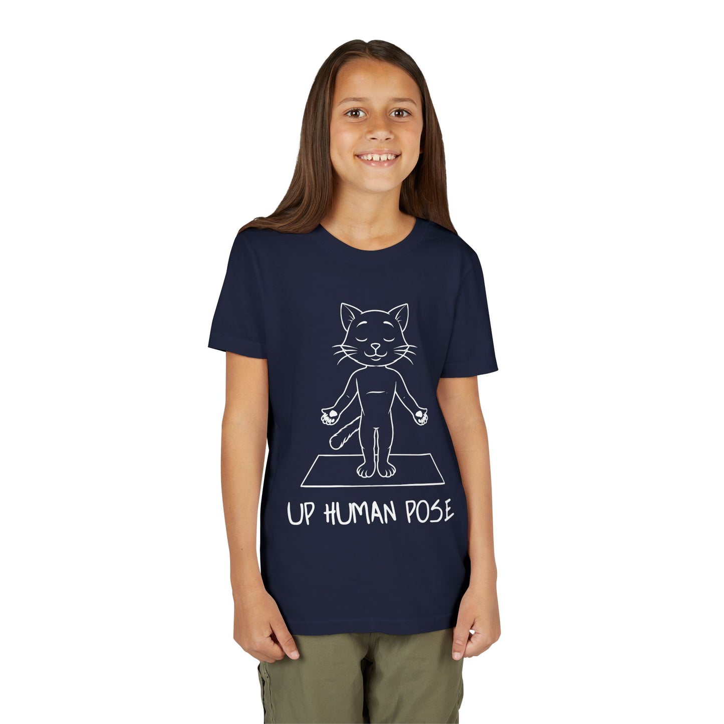 Cute Up Human Pose Design - Youth Yoga Cat Tee I Kids Yoga T-Shirt I Gift for Pet Lovers I Fun Animal Tee I Kids Activewear