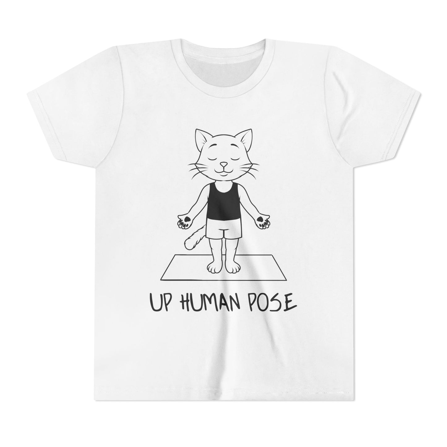 Cute Up Human Pose Design - Youth Yoga Cat Tee I Kids Yoga T-Shirt I Gift for Pet Lovers I Fun Animal Tee I Kids Activewear