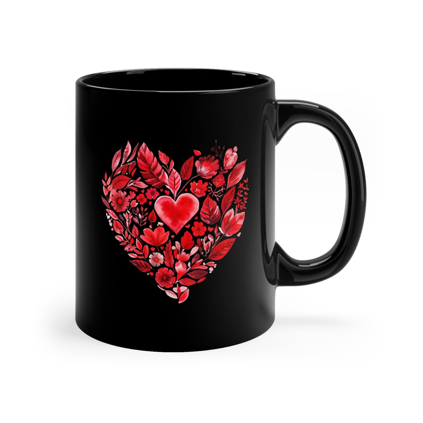 Heart Floral Black Coffee Mug I Romantic Coffee Cup for Valentine's Day I Gift for Coffee Lovers I Floral Mandala Mug for Yogis I Self-Care I Meditation