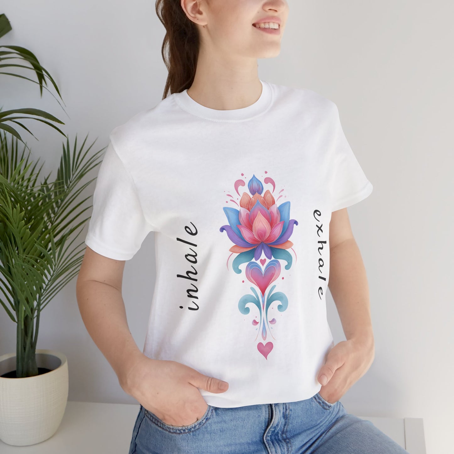 Lotus Flower Inhale Exhale Unisex Yoga Tee | Inspirational T-Shirt I Yoga Mindfulness Apparel I Meditation T-Shirt