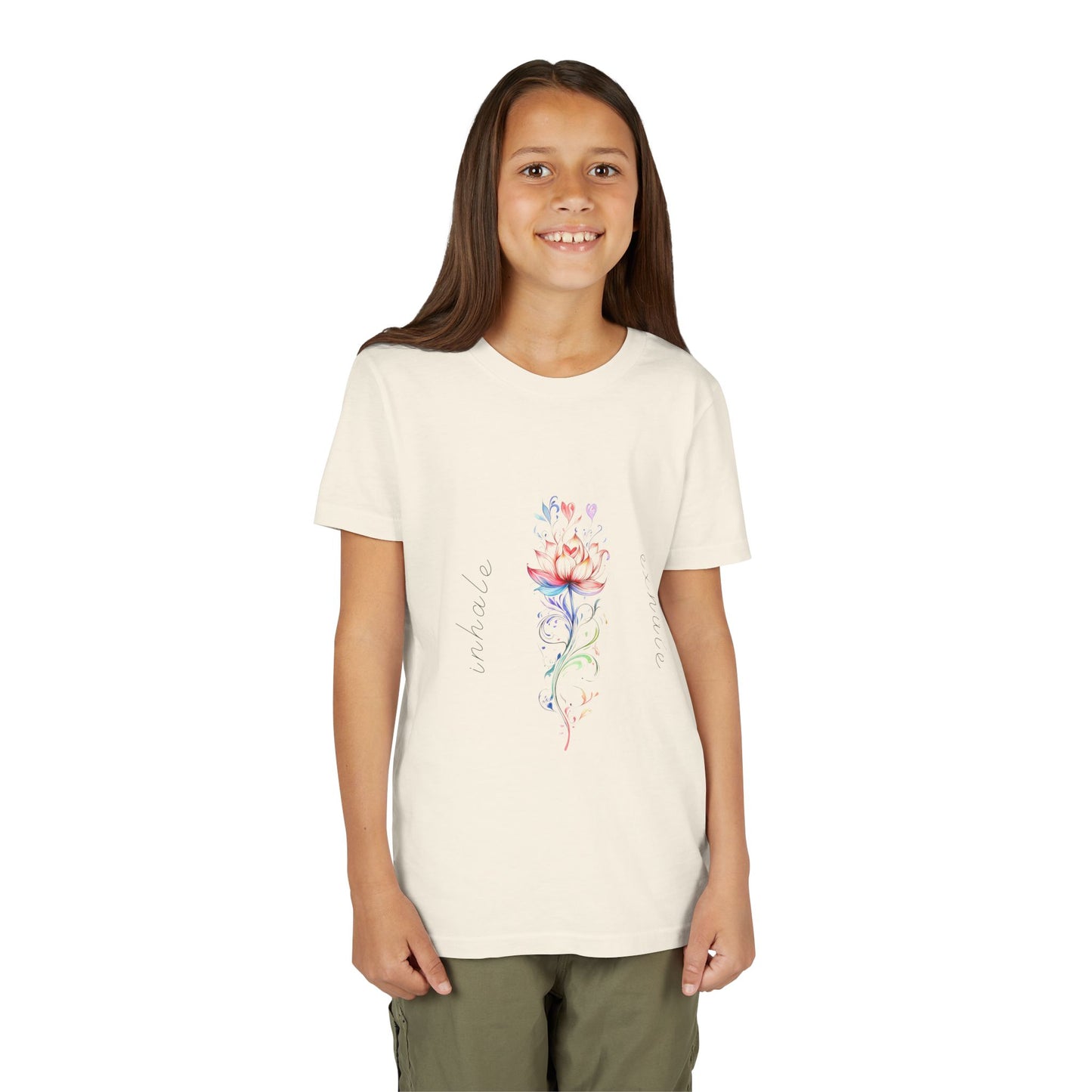 Lotus Flower Inhale Exhale Unisex Youth Yoga Tee | Yoga Inspirational T-Shirt for Kids I Youth Yoga Mindfulness Apparel