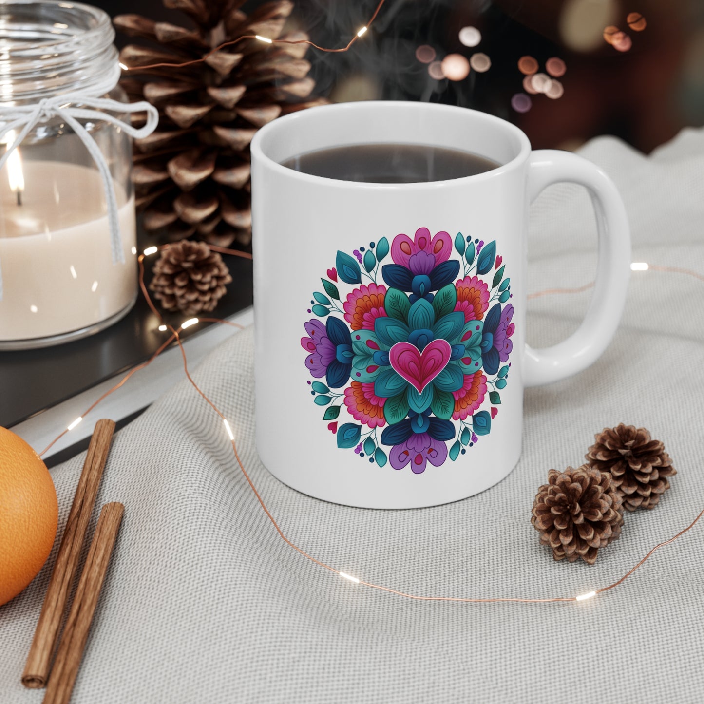 Colorful Floral Mandala Mug - Yoga Boho Coffee Cup I Gift for Her I Floral Design I Tea Mug I Housewarming Present