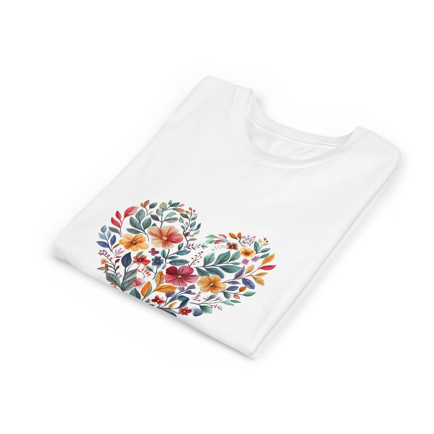 Floral Heart Youth Yoga Tee - Cute Kids T-Shirt I Spring Outfit for Young Yogis I Birthday Gift I Flower Design Top I Children's Fashion