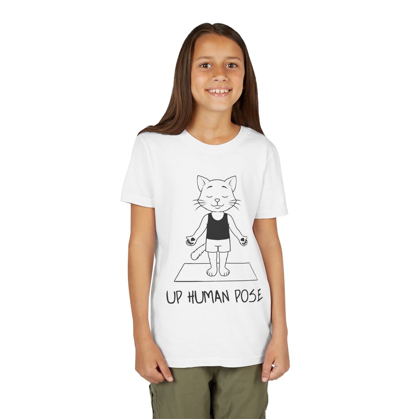 Cute Up Human Pose Design - Youth Yoga Cat Tee I Kids Yoga T-Shirt I Gift for Pet Lovers I Fun Animal Tee I Kids Activewear