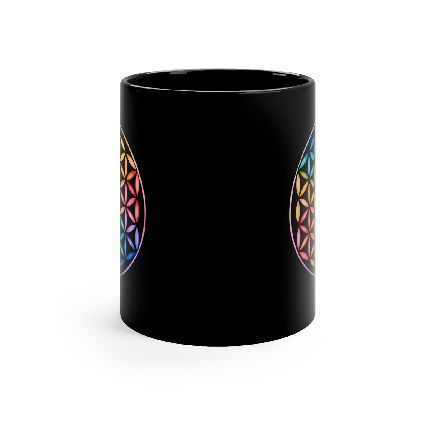 Colorful Flower of Life Black Coffee Mug | Spiritual Gift I Boho Decor I Tea Lover's Mug I Rainbow Art I Self-Care Yoga I Unique Kitchenware
