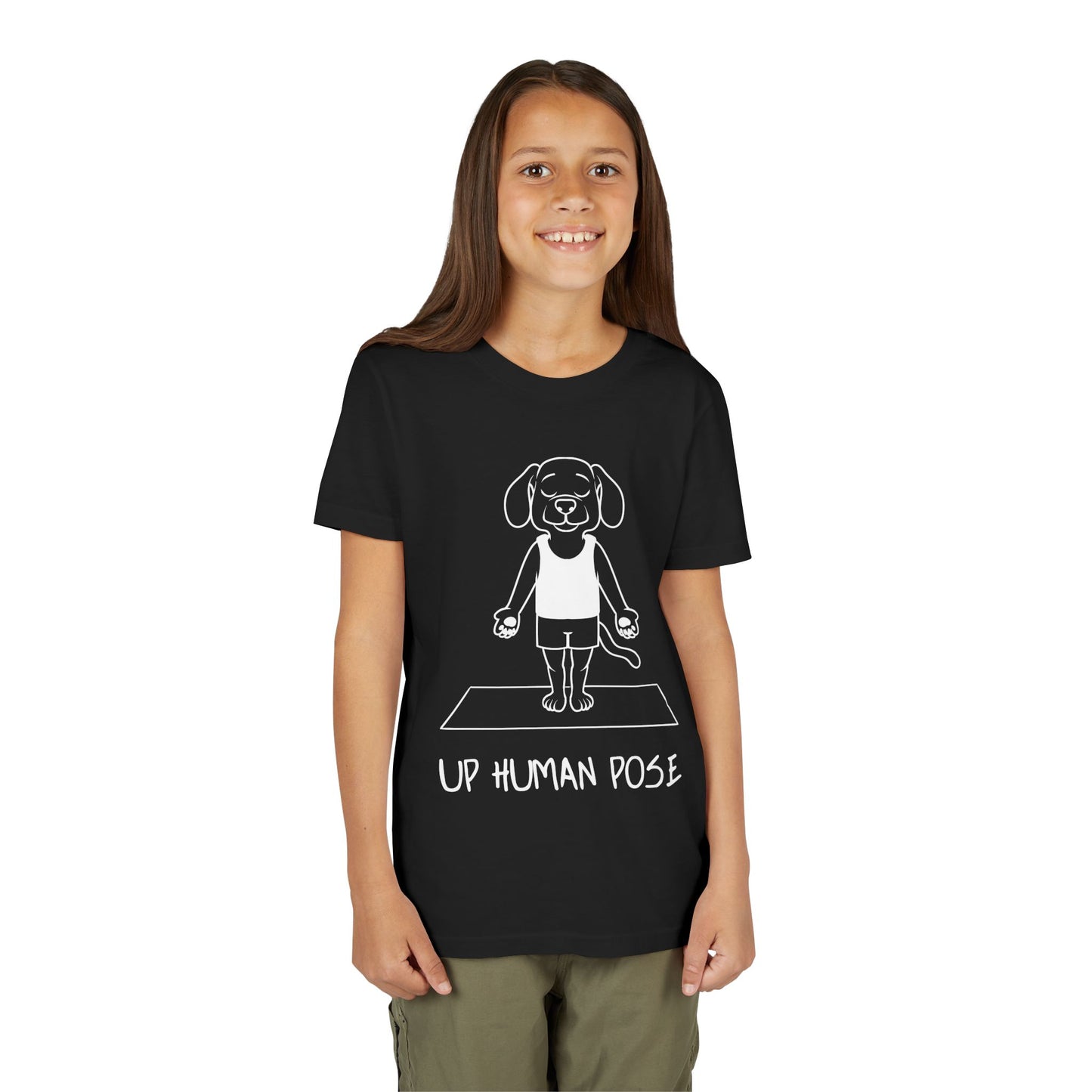 Cute Up Human Pose Design - Youth Yoga Dog Tee I Kids Yoga T-Shirt I Gift for Pet Lovers I Fun Animal Tee I Kids Activewear