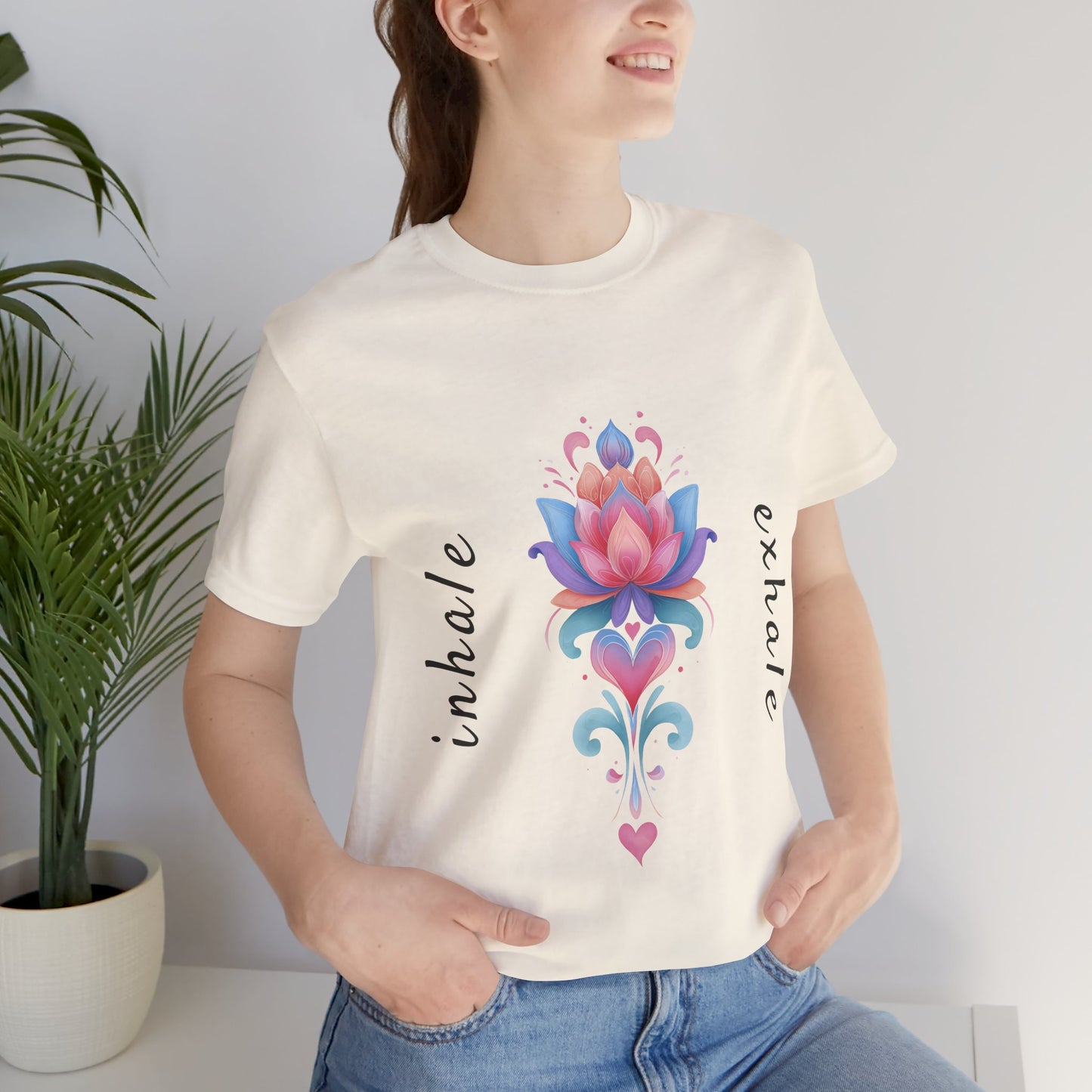 Lotus Flower Inhale Exhale Unisex Yoga Tee | Inspirational T-Shirt I Yoga Mindfulness Apparel I Meditation T-Shirt