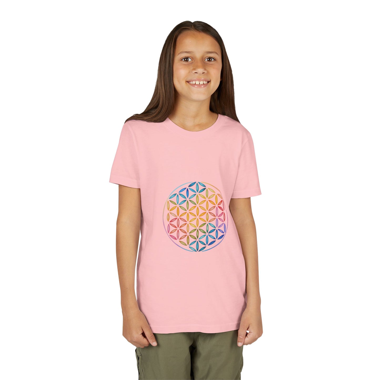 Flower Of Life Youth Yoga Tee - Colorful Flower of Life Design I Kids Art T-Shirt I Summer Fun for Young Yogis I Gift for Birthdays I Spiritual Vibes Tee