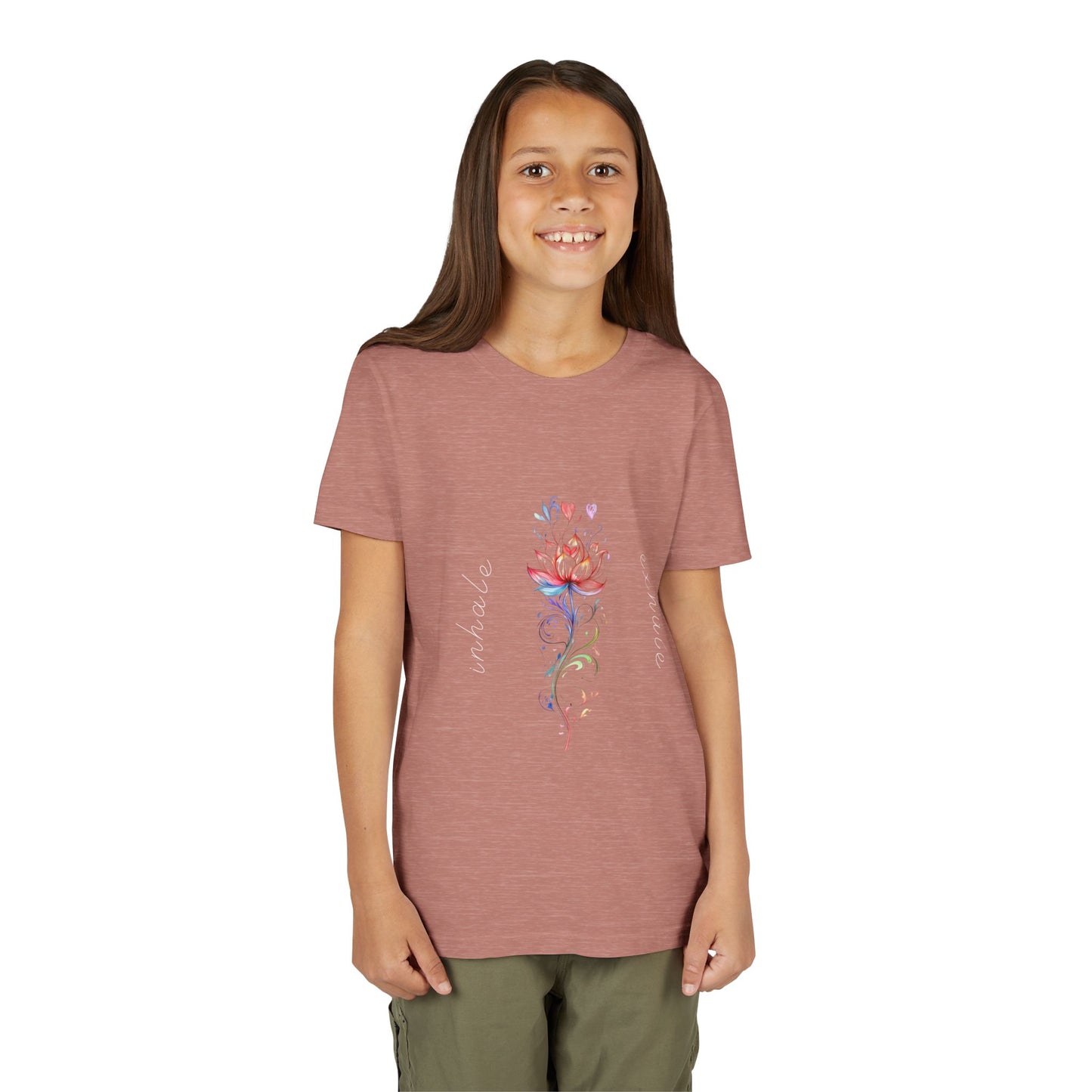 Lotus Flower Inhale Exhale Unisex Youth Yoga Tee | Yoga Inspirational T-Shirt for Kids I Youth Yoga Mindfulness Apparel