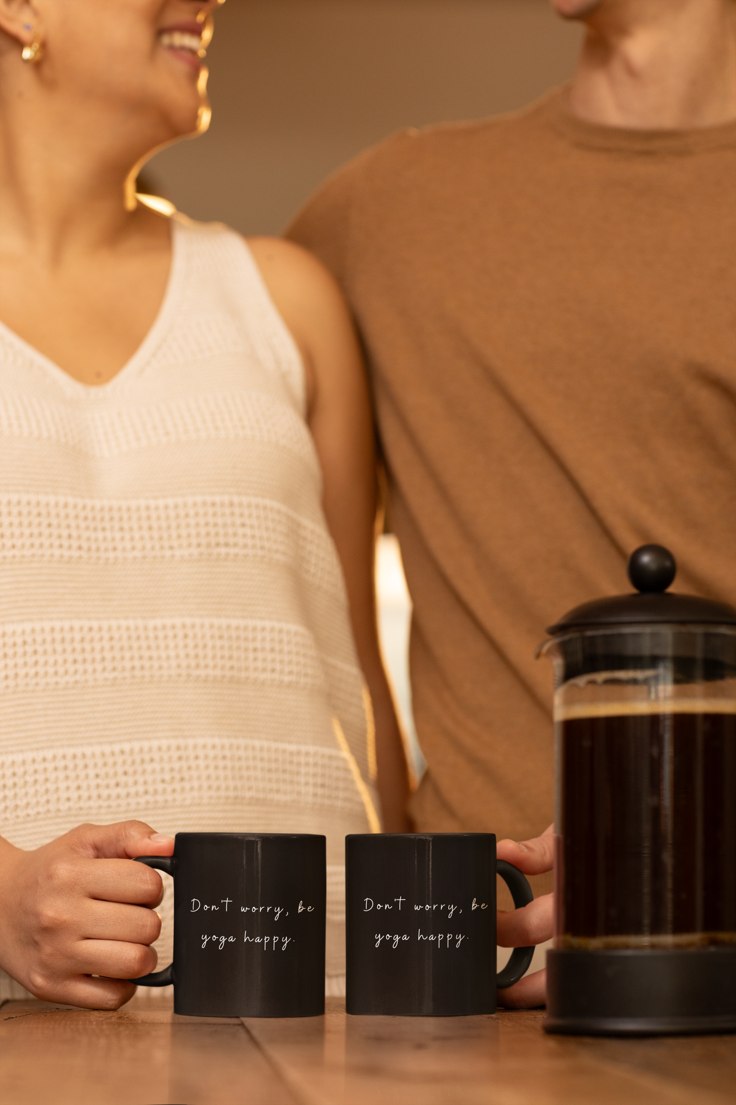Don't Worry Be Yoga Happy - Black Coffee Mug with Motivational Quote I Perfect for Yoga Lovers I Gifts for Friends I Home Decor I Office Supplies I Mindfulness Reminder