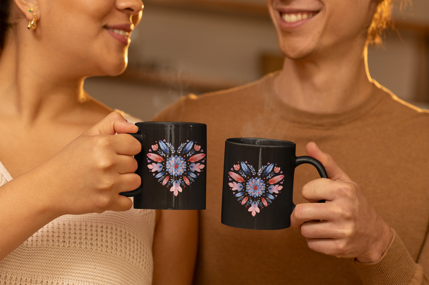 Heartwarming Floral Heart Mandala Black Coffee Mug | Perfect Gift for Coffee Lovers I Self-Care Yoga I Home Decor I Valentine's Day I Birthdays I Office Use