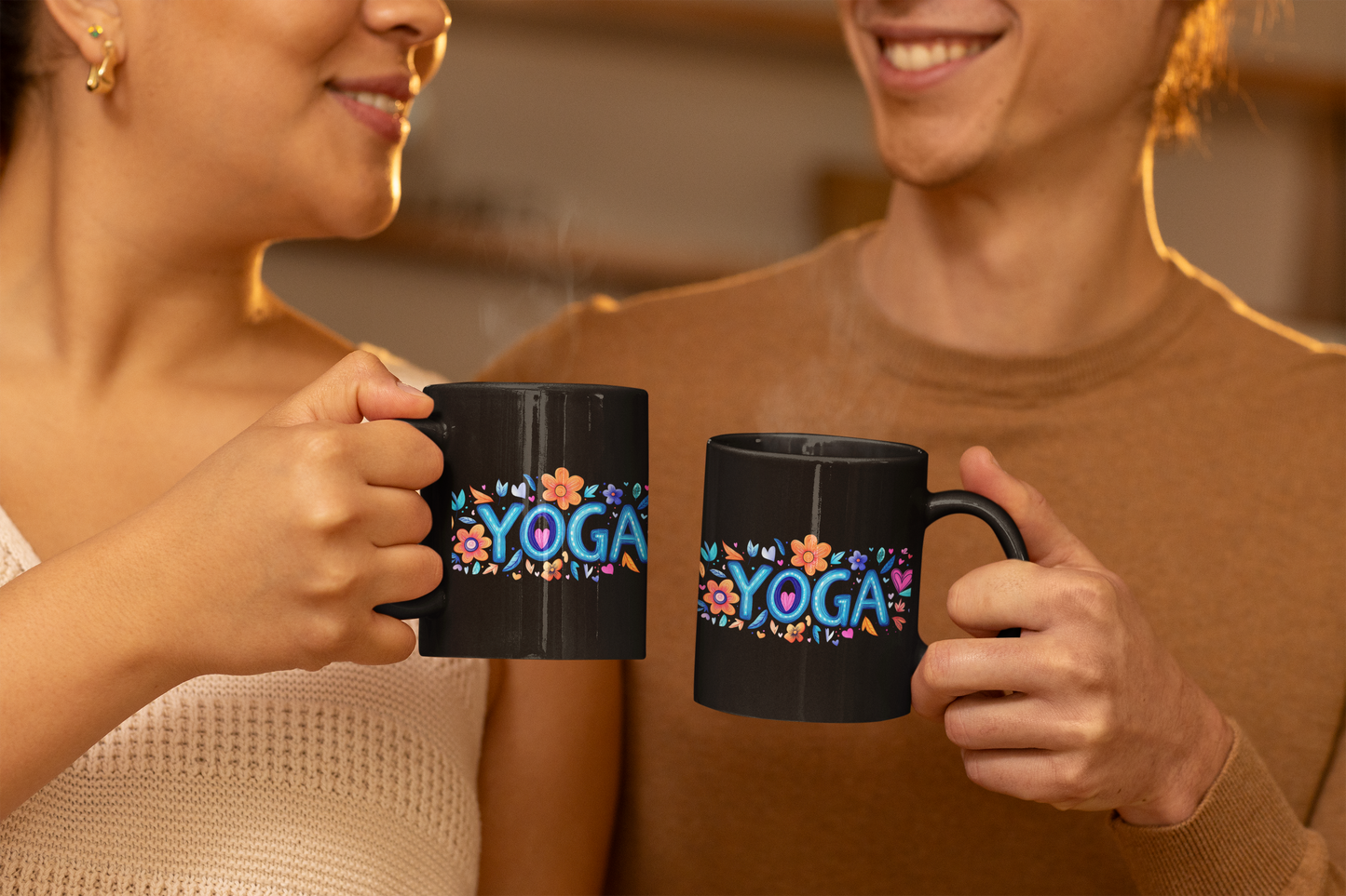 Yoga-Inspired Black Coffee Mug | Floral Yoga Mug | Gifts for Yogis | Cute Mug for Home or Studio | Coffee Lover Gift | Meditation Accessory I Self-Care