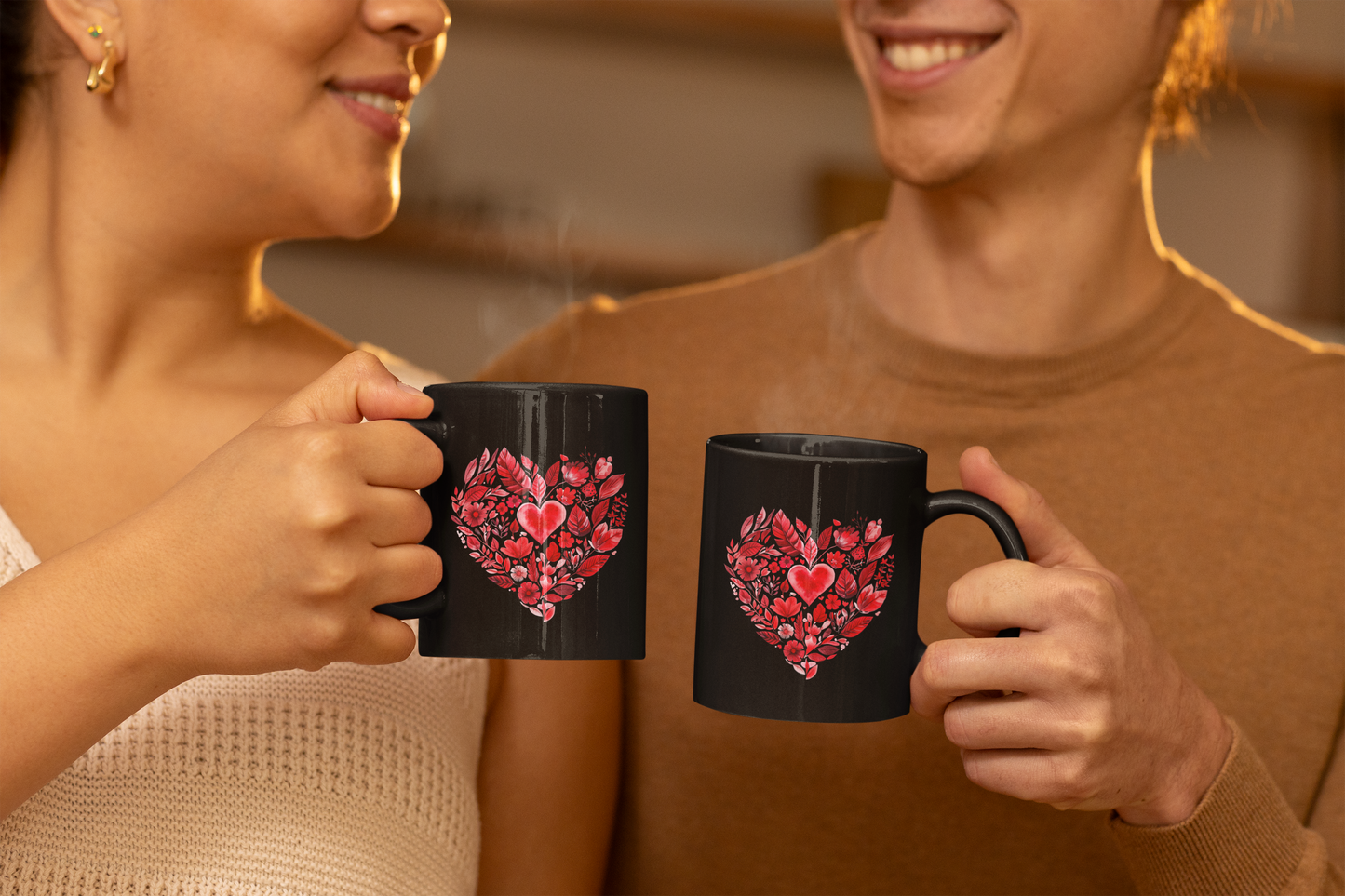 Heart Floral Black Coffee Mug I Romantic Coffee Cup for Valentine's Day I Gift for Coffee Lovers I Floral Mandala Mug for Yogis I Self-Care I Meditation