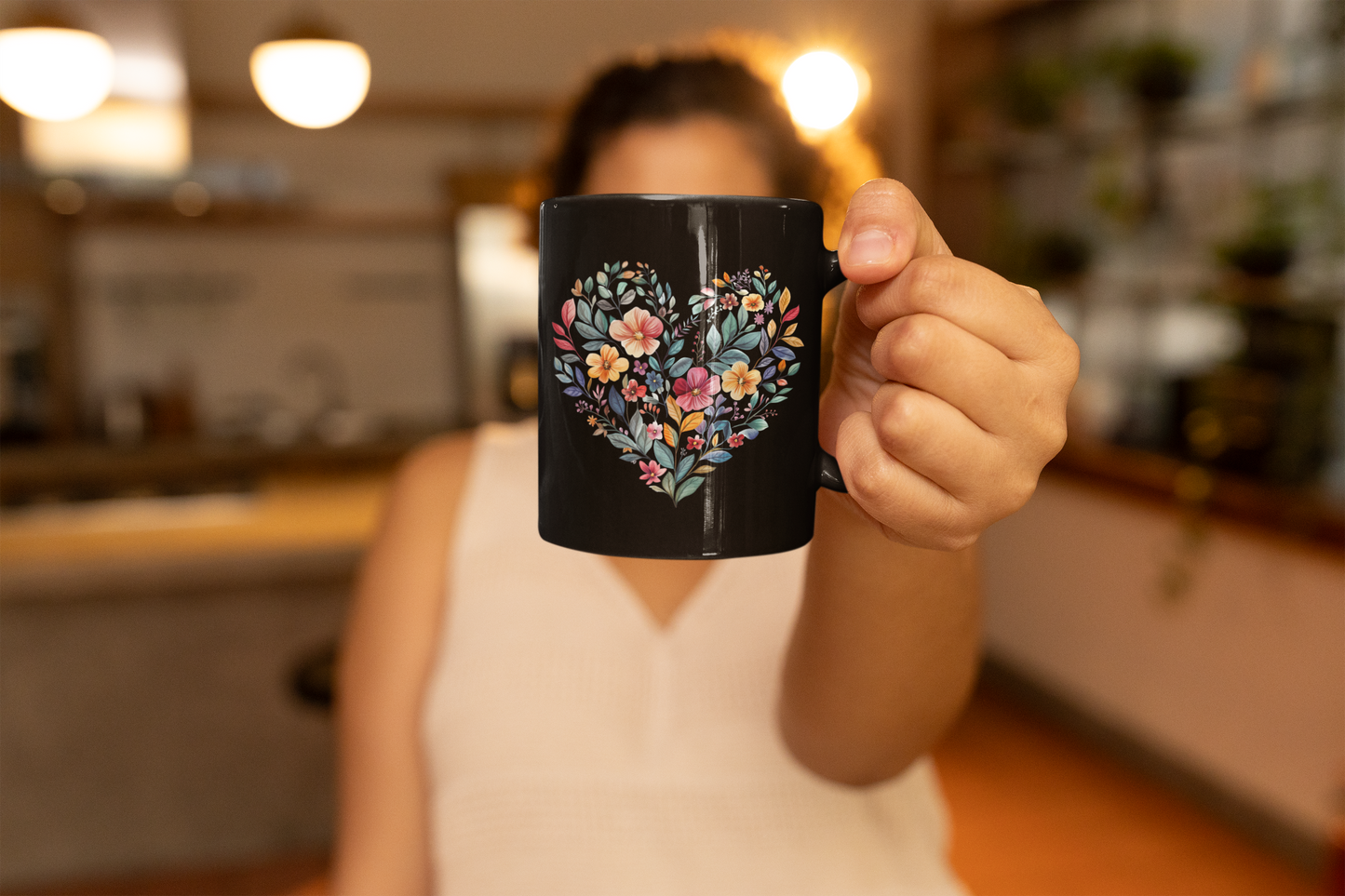 Floral Heart Mandala Coffee Mug I 11oz Black Ceramic Coffee Cup for Yoga Lovers I Ideal Gift for Mother's Day I Birthdays and Meditation Enthusiasts