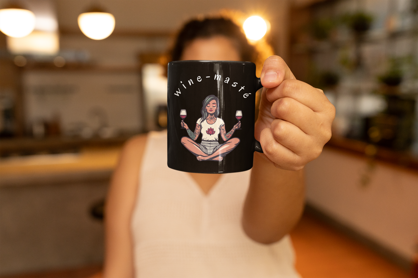 Wine-Maste Yoga Ceramic Cup I Funny Yoga Coffee Mug | Gift for Wine Lovers I Relaxation Mug I Unique Meditation Drinkware I Humor Coffee Cup