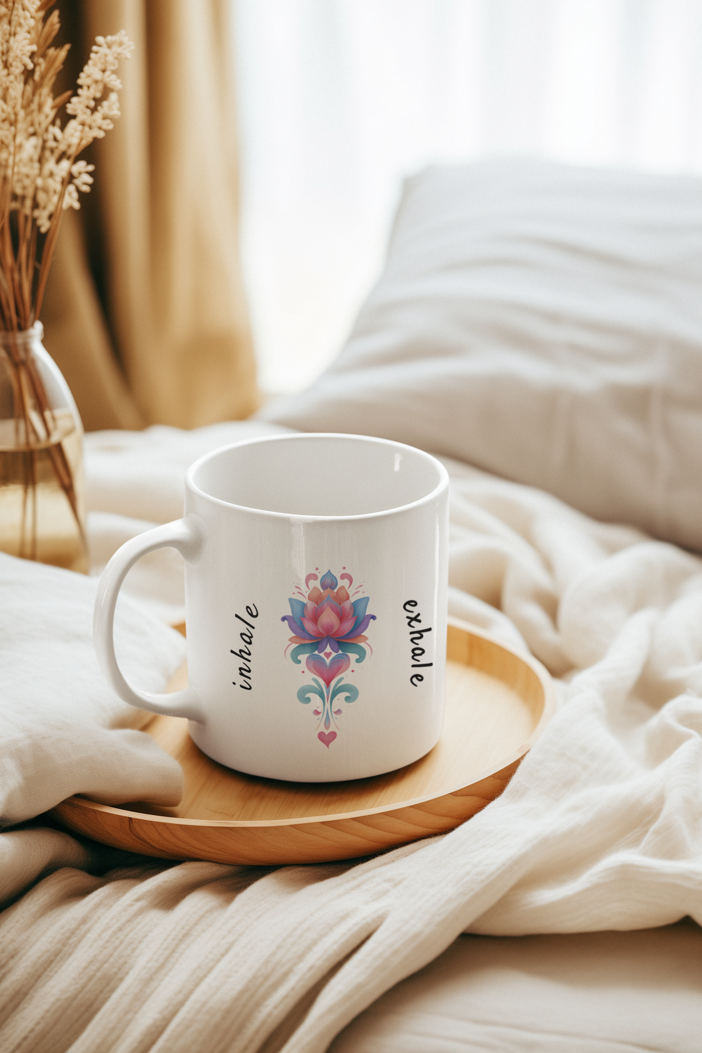 Inhale Exhale Mindful Lotus Mug | Inspirational Coffee Cup | Daily Affirmation | Zen Gift for Yoga Lovers | Relax & Unwind Drinkware I Self-Care Mug