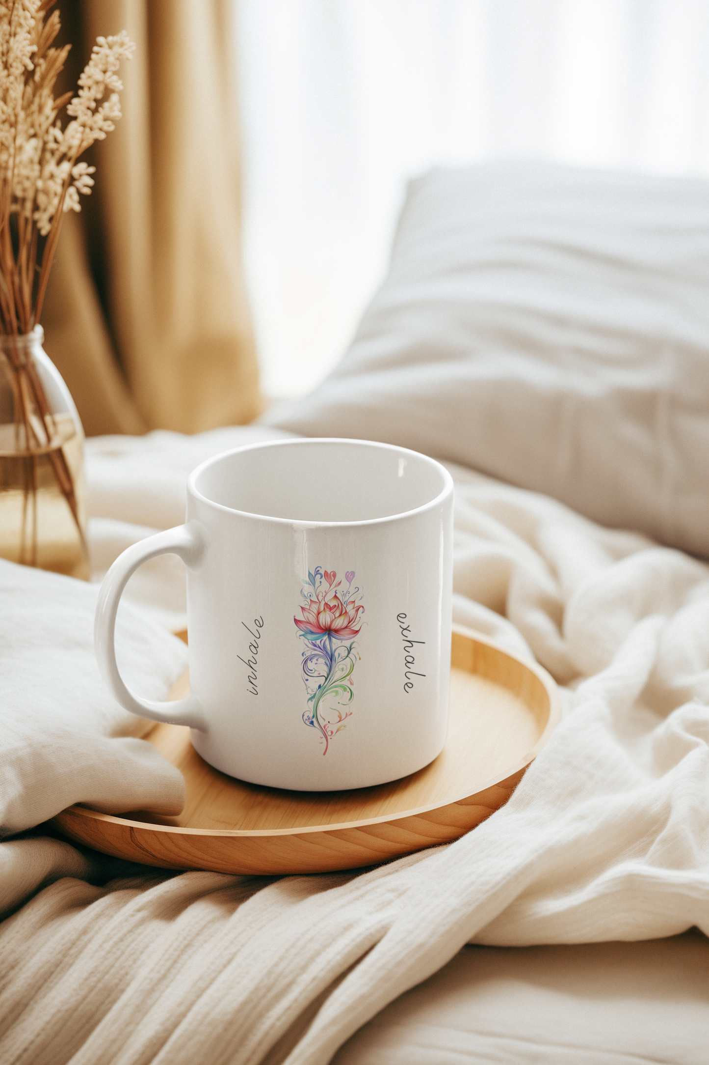 Inhale Exhale Mindful Lotus Mug | Inspirational Coffee Cup | Daily Affirmation | Zen Gift for Yoga Lovers | Relax & Unwind Drinkware I Self-Care Mug