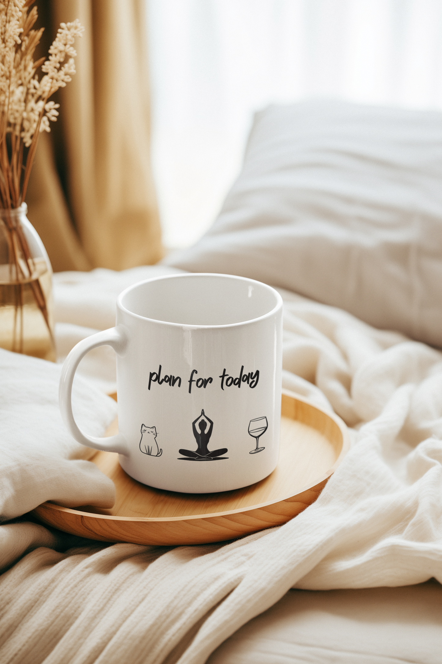 "Plan For Today" Mindful Moments Mug - Inspirational Coffee Cup for Pet Lovers I Self-Care Gift for Cats' Owners I Yoga & Wine Lovers I Start Your Day Right