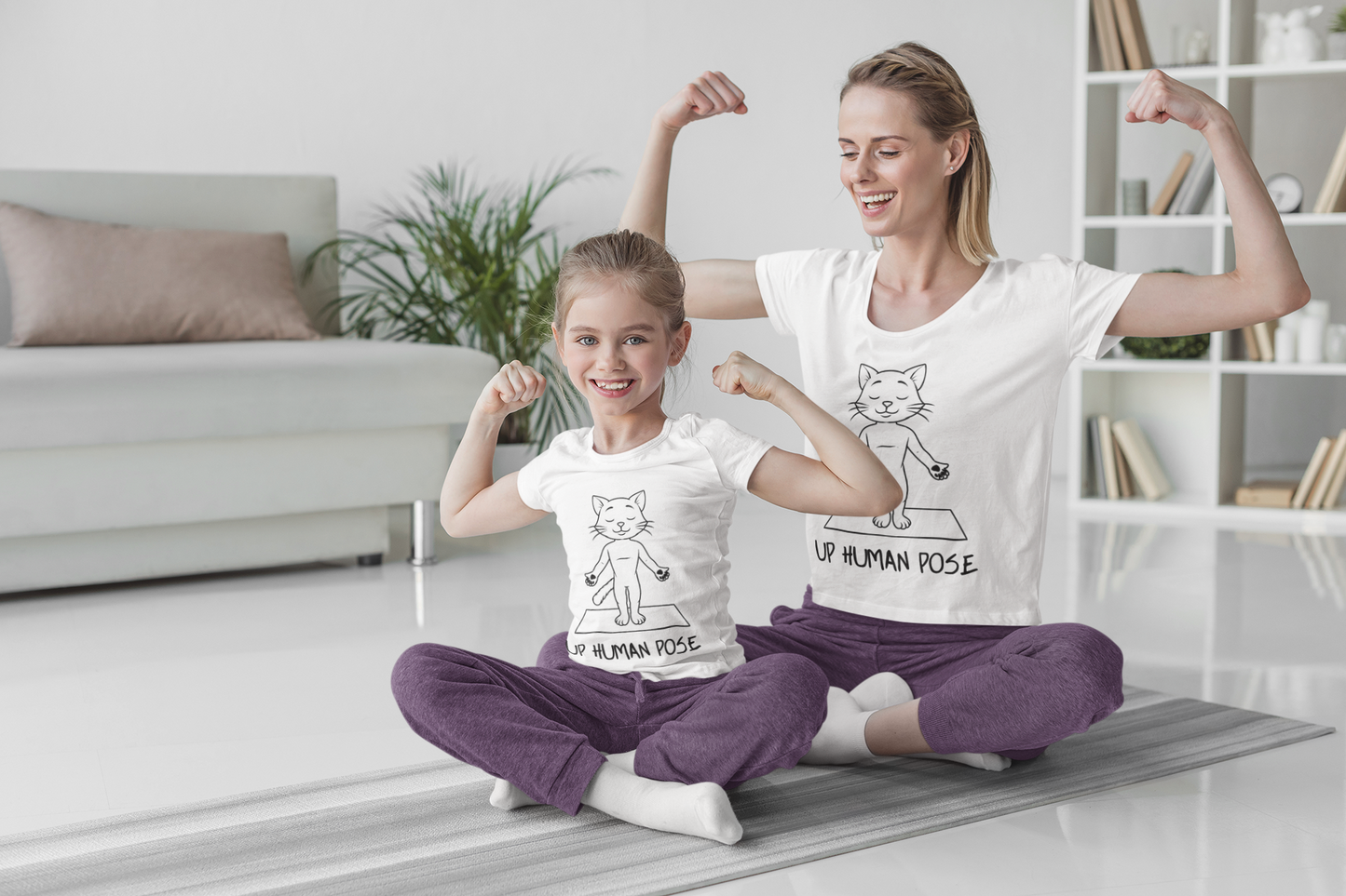 Cute Up Human Pose Design - Youth Yoga Cat Tee I Kids Yoga T-Shirt I Gift for Pet Lovers I Fun Animal Tee I Kids Activewear