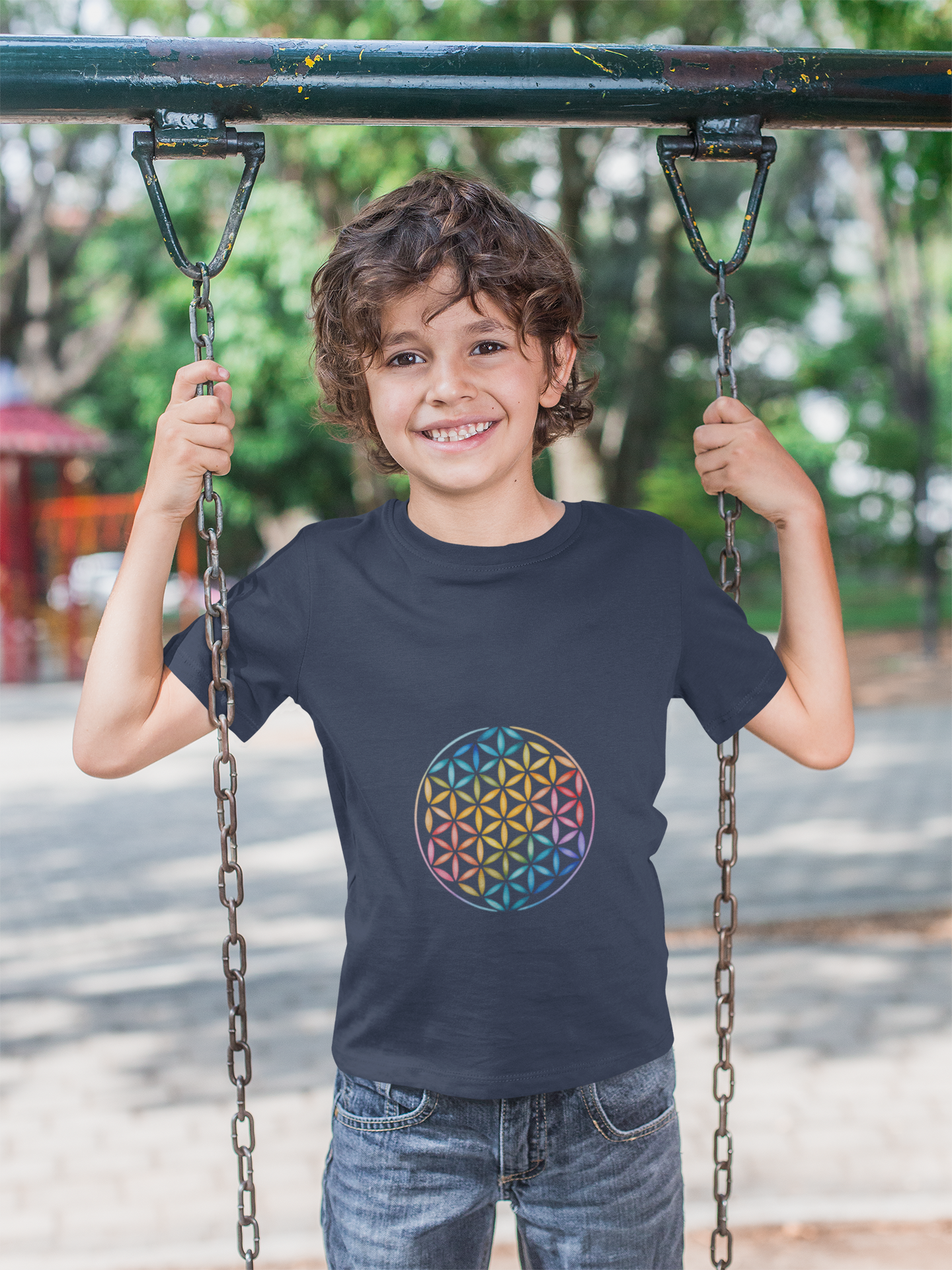 Flower Of Life Youth Yoga Tee - Colorful Flower of Life Design I Kids Art T-Shirt I Summer Fun for Young Yogis I Gift for Birthdays I Spiritual Vibes Tee