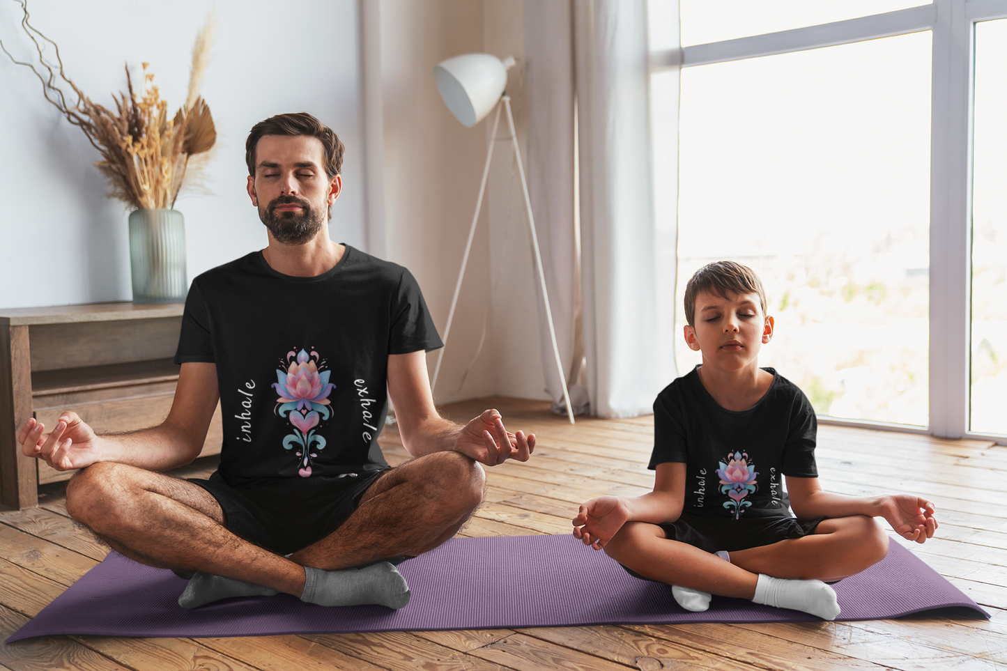 Lotus Flower Inhale Exhale Unisex Yoga Tee | Inspirational T-Shirt I Yoga Mindfulness Apparel I Meditation T-Shirt