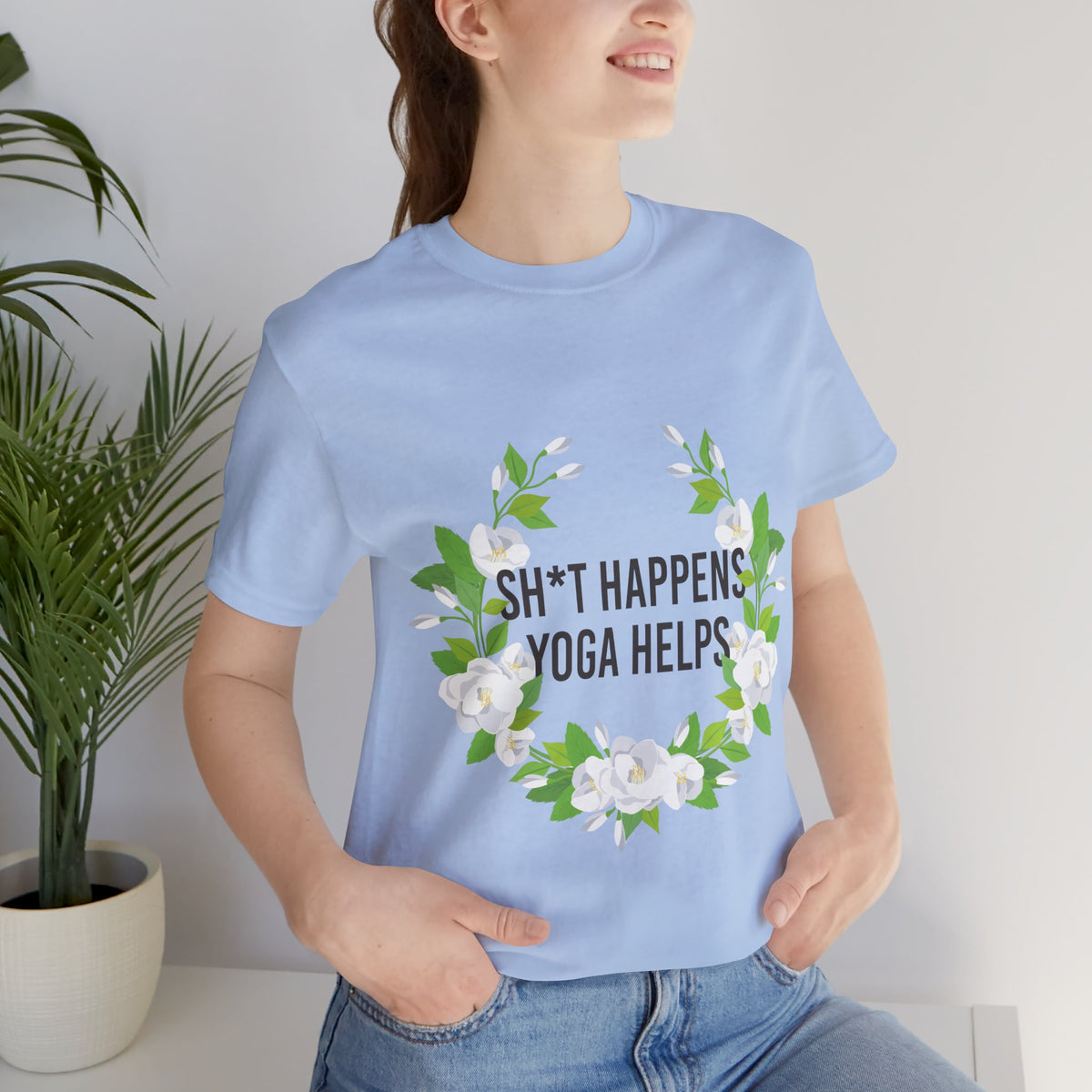 Yoga Tee “Sh*t Happens, Yoga Helps” Floral Relaxation T-Shirt I Funny Yoga Shirt I Meditation Gift For Yogini